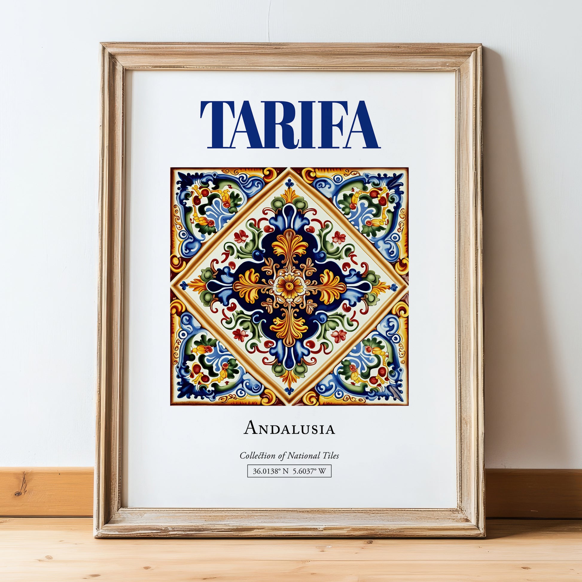 Tarifa, Spain – Historic Cities Art Print, in wooden frame leaning on the floor
