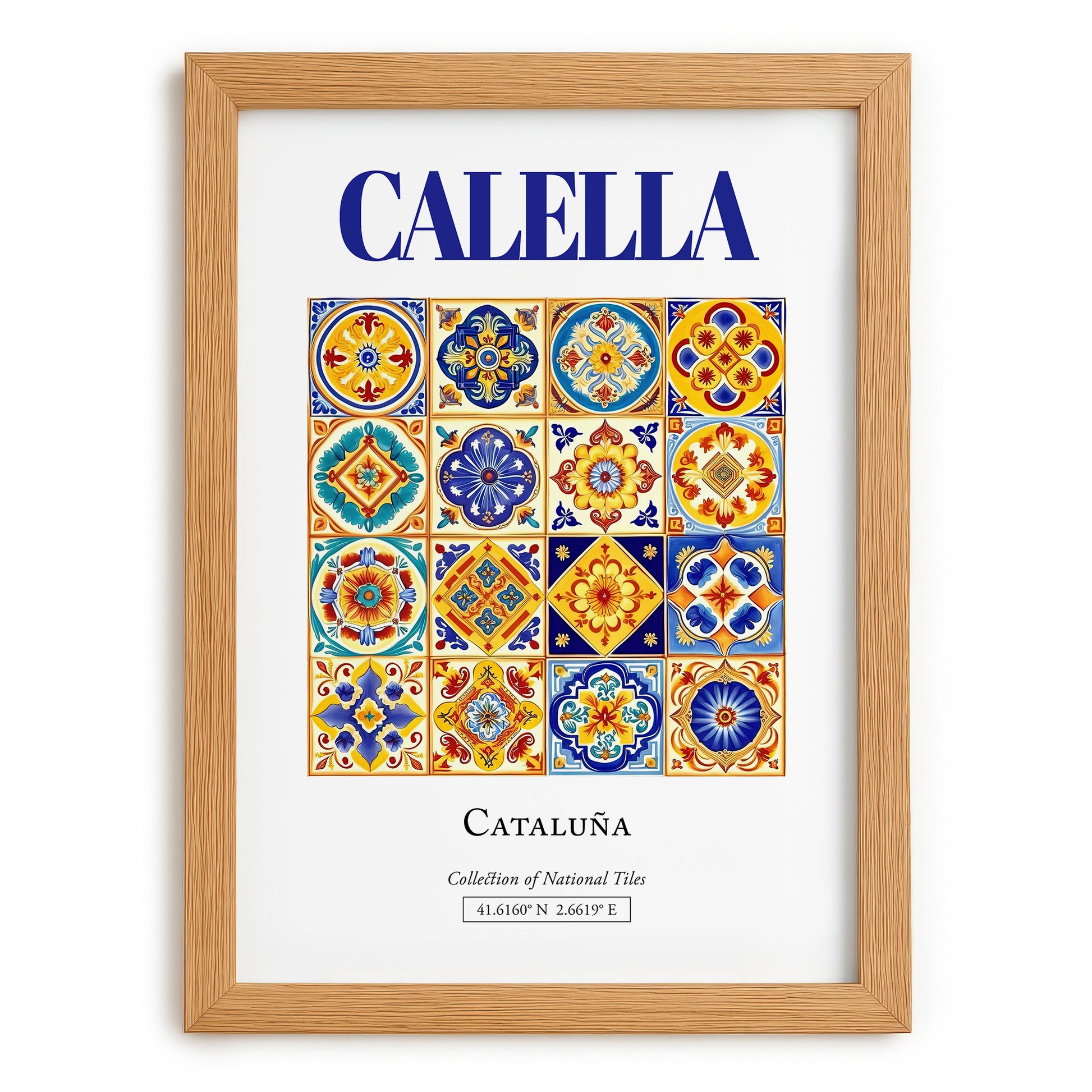 Calella, Spain – Illustrated Travel Poster, set in oak frame