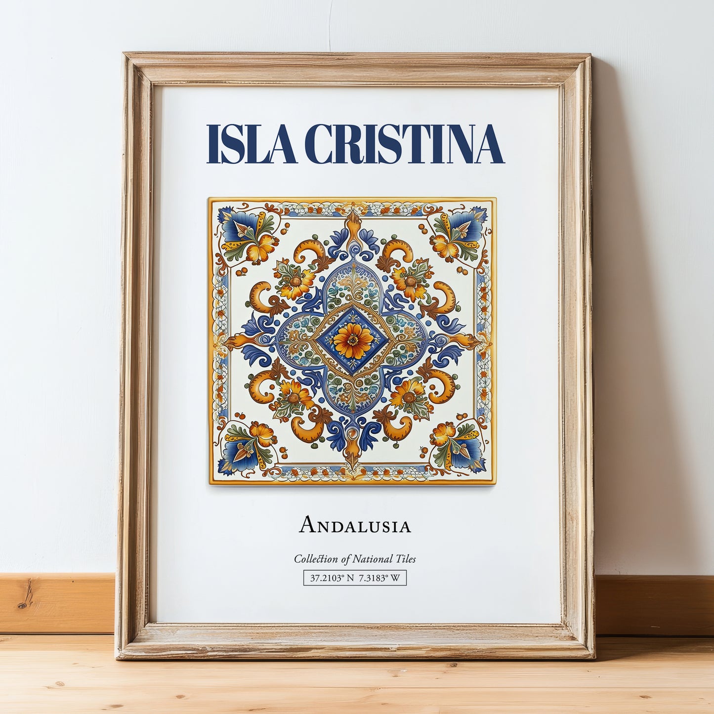 Isla Cristina, Spain – Travel Print, in wooden frame leaning on the floor