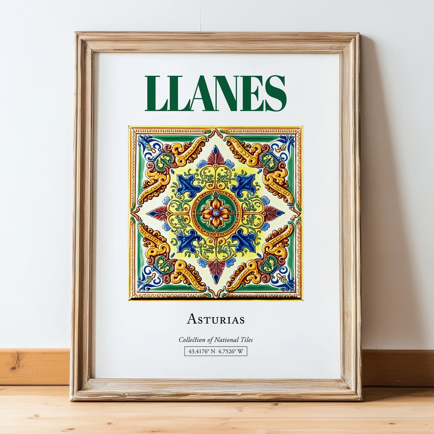 Llanes, Spain – Travel Wall Art, in wooden frame leaning on the floor