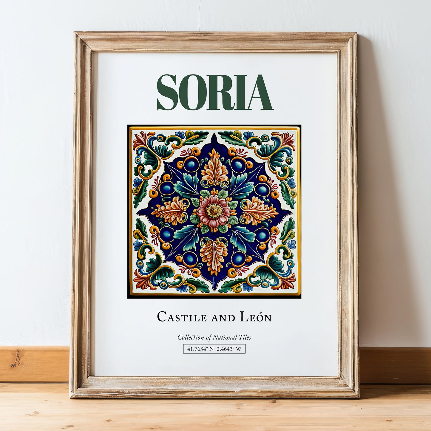 Soria, Spain – Travel Wall Art, in wooden frame leaning on the floor