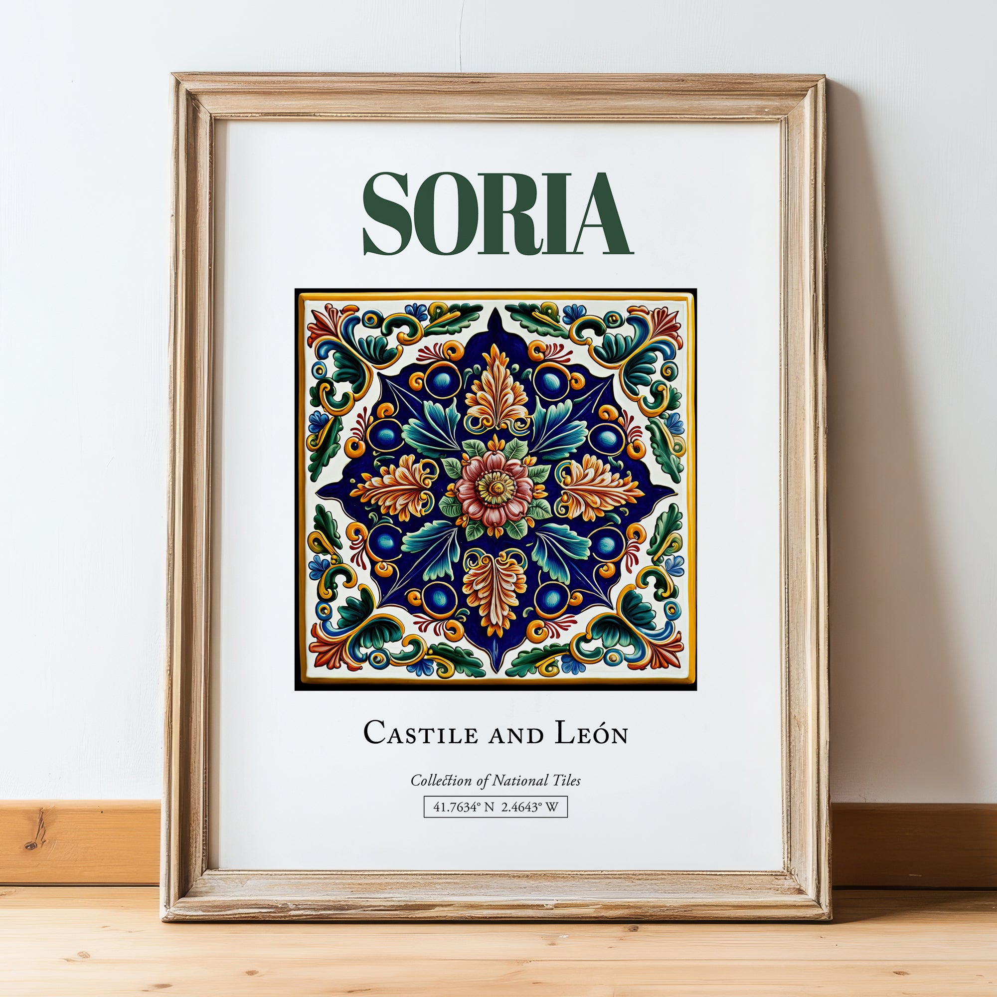 Soria, Spain – Travel Wall Art, in wooden frame leaning on the floor