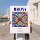 Baiona, Spain – Retro Travel Poster, no-text version framed in wood