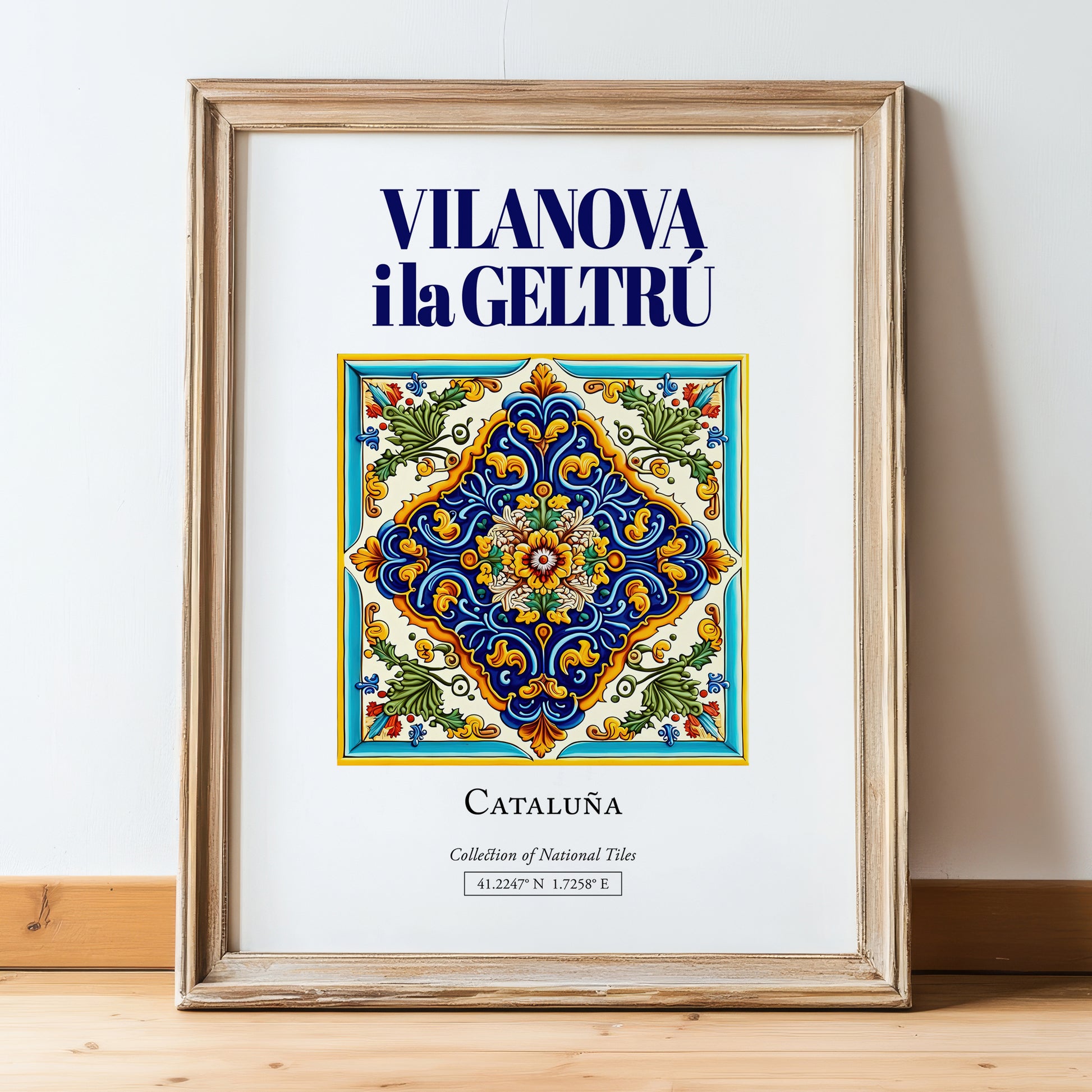 Vilanova i la Geltrú, Spain – Travel Print, in wooden frame leaning on the floor