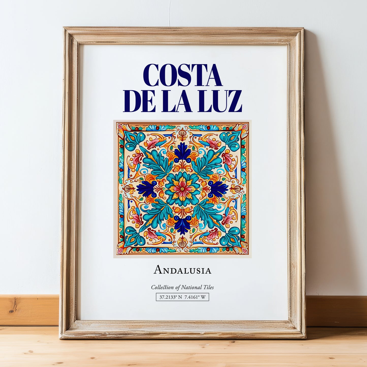Costa de la Luz, Spain – Historic Cities Art Print, in wooden frame leaning on the floor