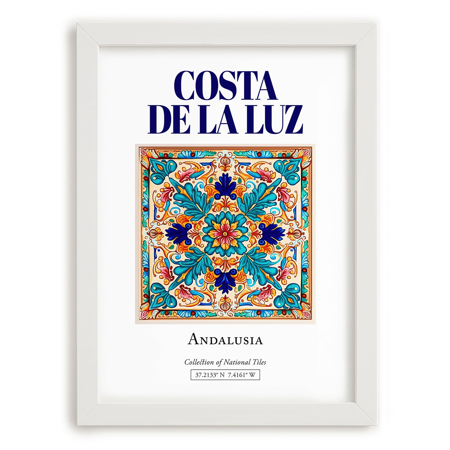 Costa de la Luz, Spain – Historic Cities Art Print, placed in minimal white frame
