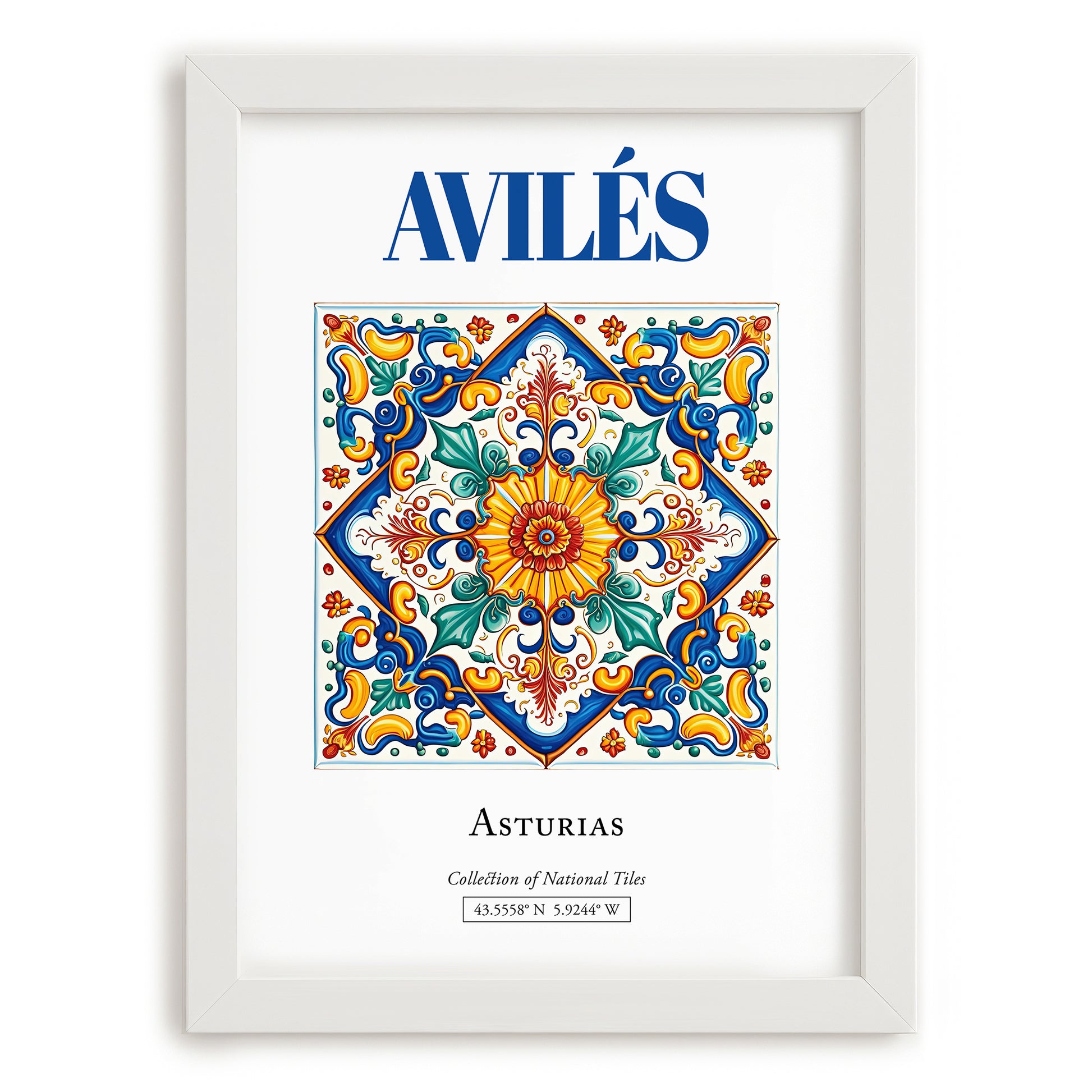 Avilés, Spain – Travel Print, placed in minimal white frame