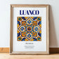 Luanco, Spain – Travel Poster, in wooden frame leaning on the floor