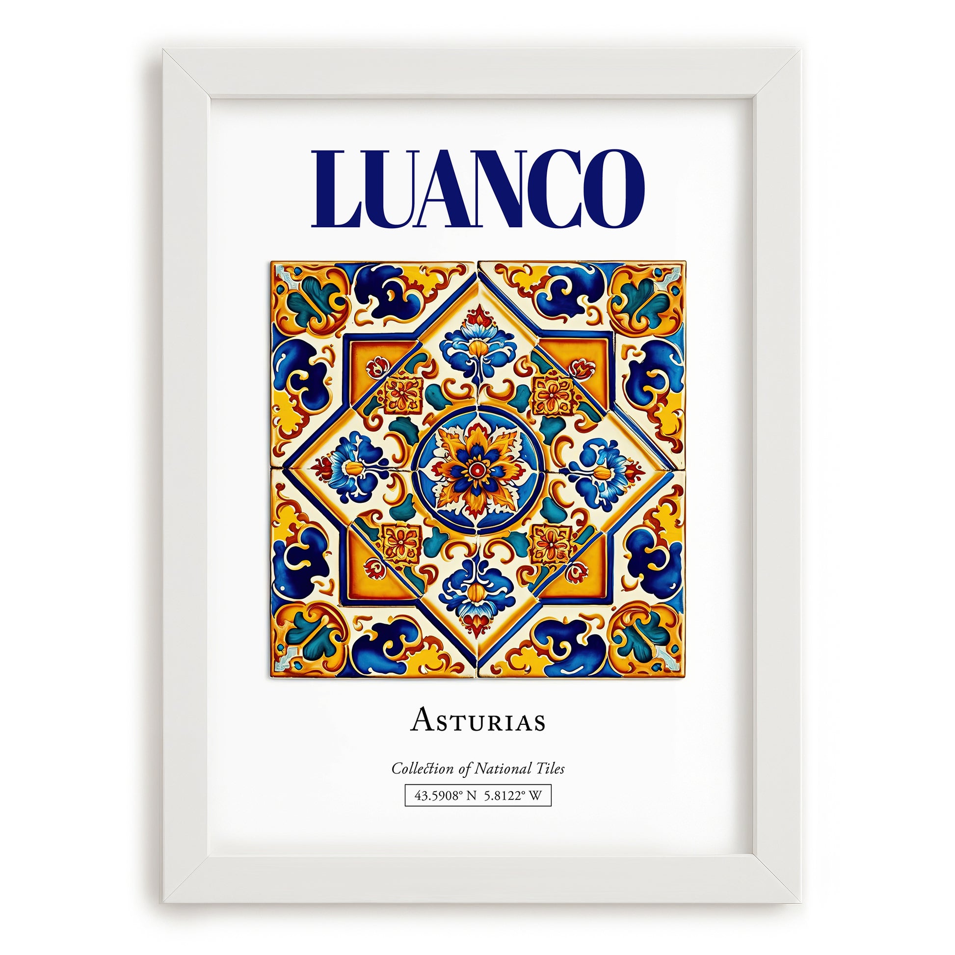 Luanco, Spain – Travel Poster, placed in minimal white frame