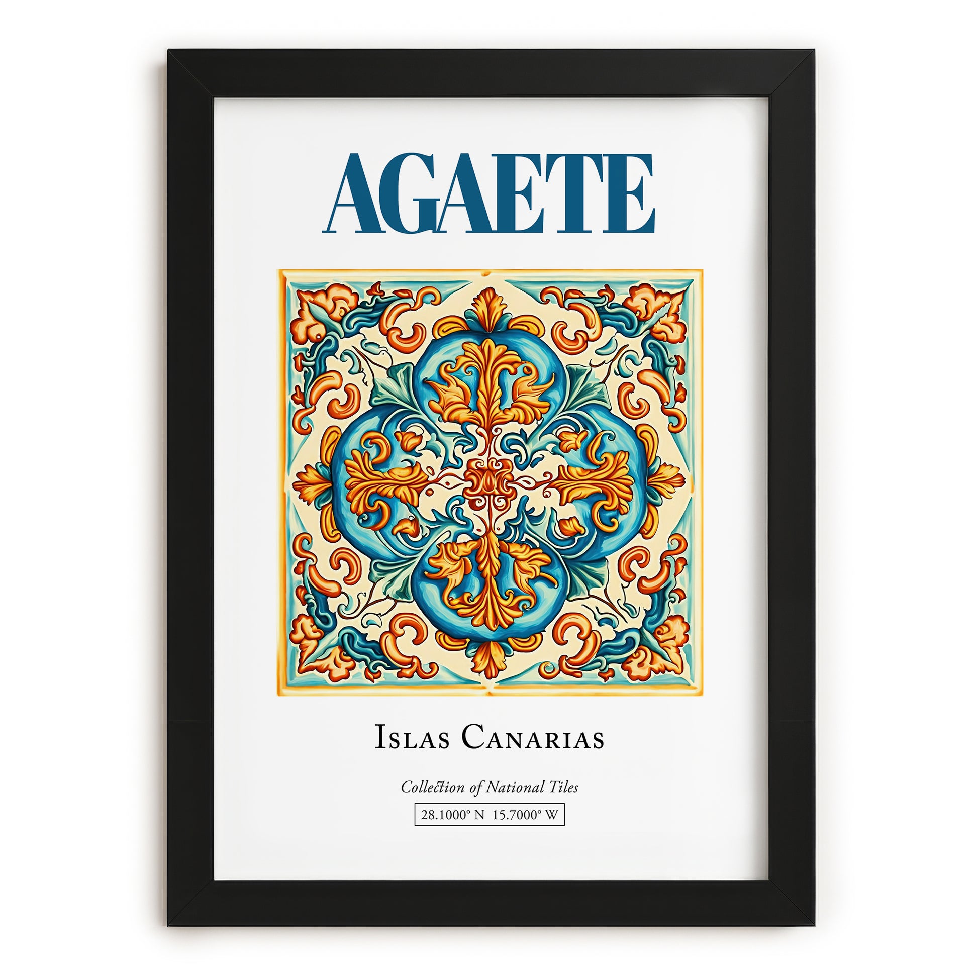 Agaete, Spain – Retro Travel Poster, in sleek black frame
