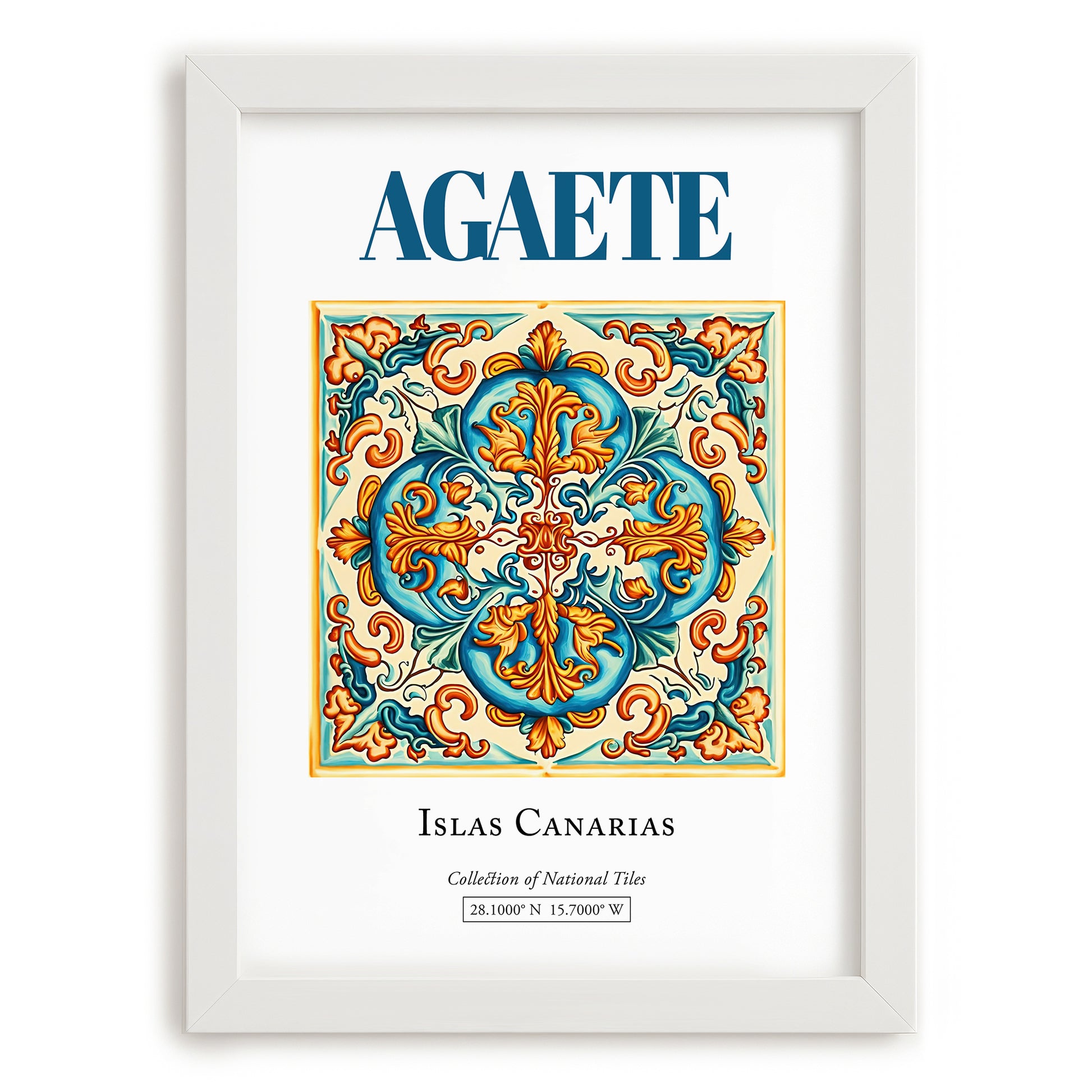Agaete, Spain – Retro Travel Poster, placed in minimal white frame