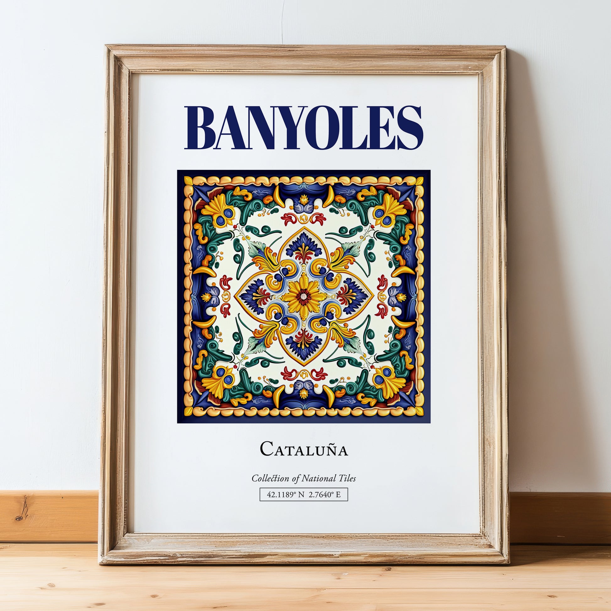 Banyoles, Spain – Travel Print, in wooden frame leaning on the floor
