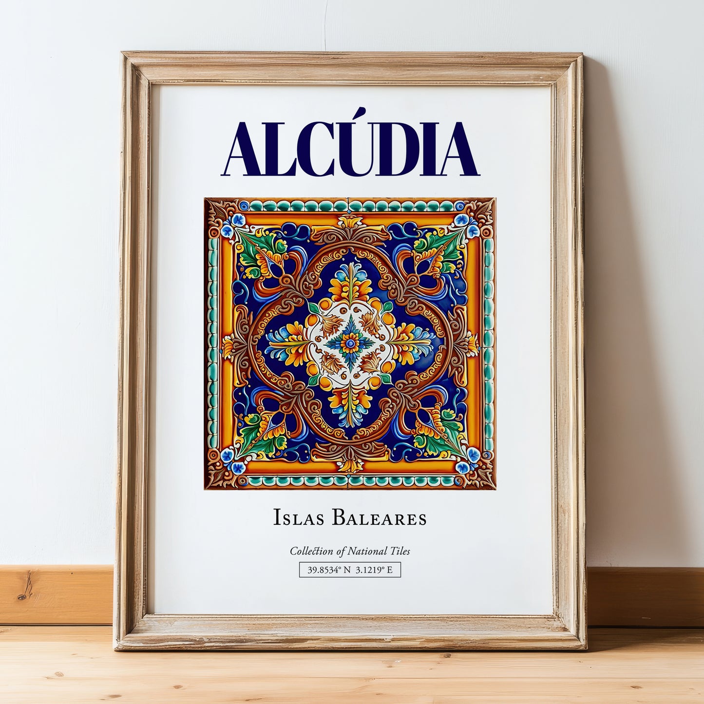 Alcúdia, Spain – Travel Print, in wooden frame leaning on the floor