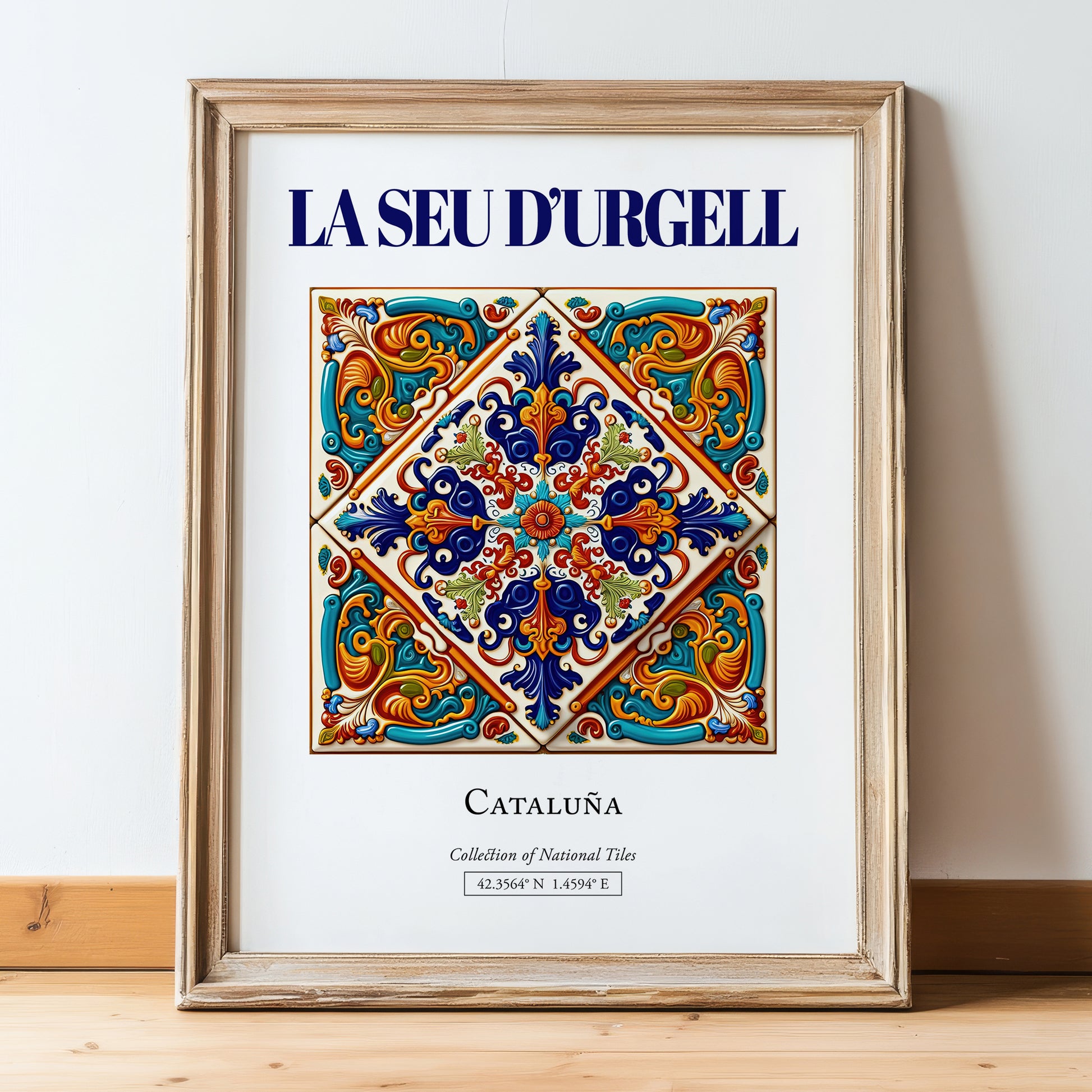 La Seu d'Urgell, Spain – Cultural Heritage Wall Art, in wooden frame leaning on the floor