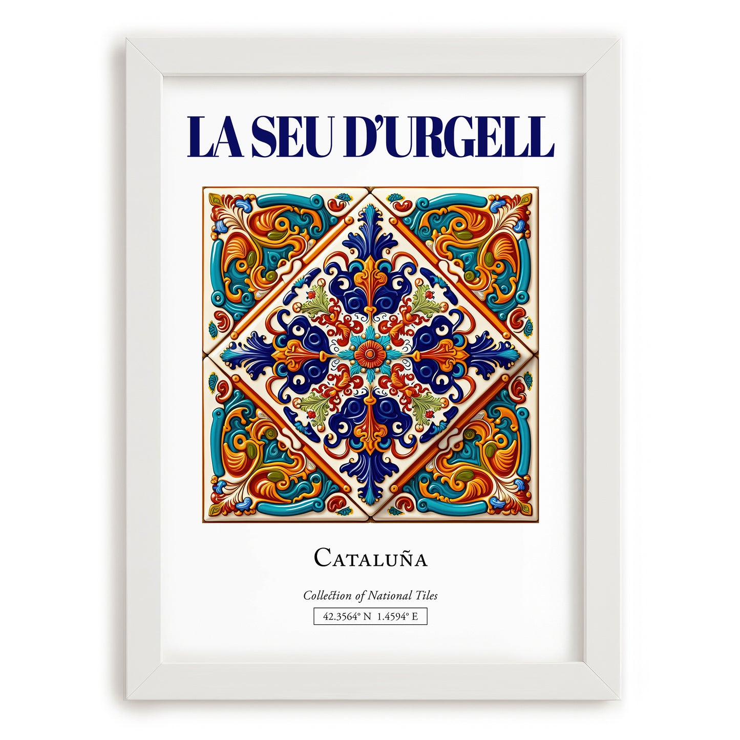 La Seu d'Urgell, Spain – Cultural Heritage Wall Art, placed in minimal white frame