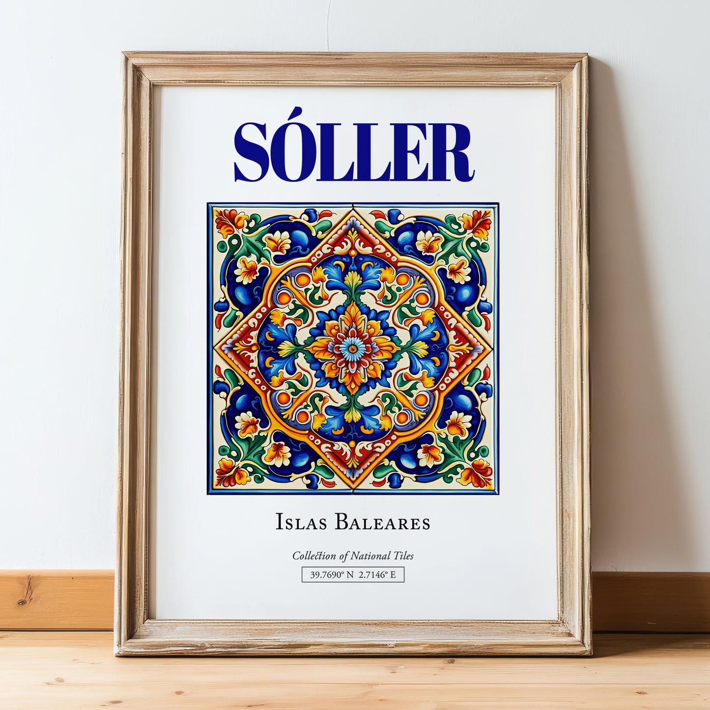 Sóller, Spain – Travel Print, in wooden frame leaning on the floor