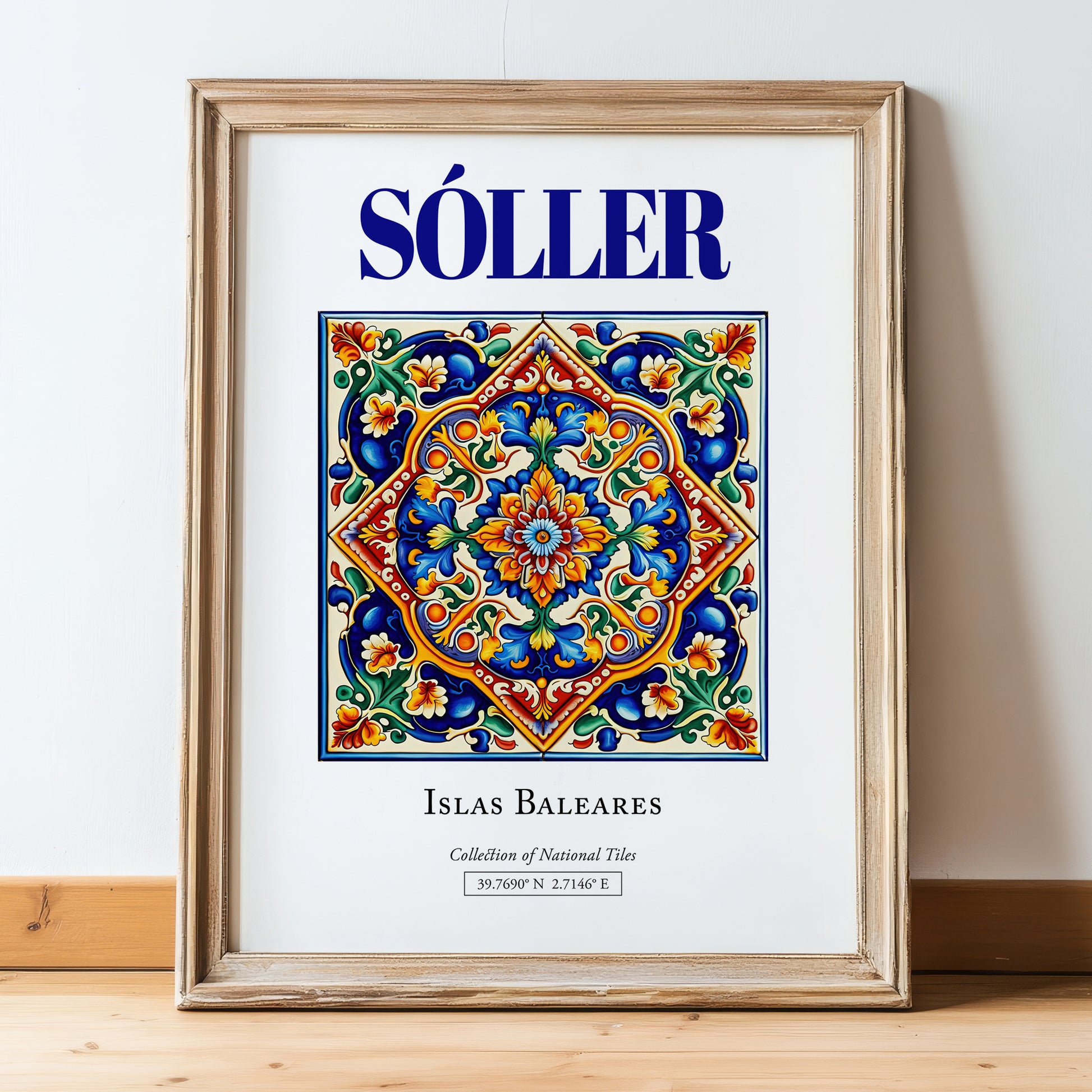 Sóller, Spain – Travel Print, in wooden frame leaning on the floor