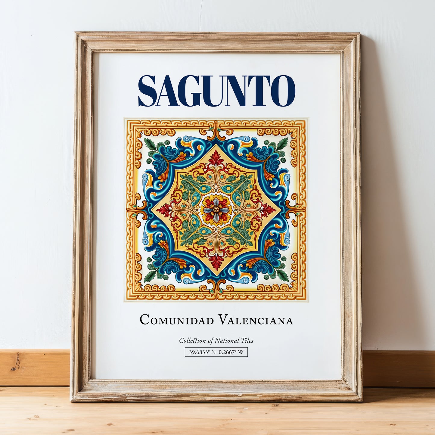 Sagunto, Spain – Travel Print, in wooden frame leaning on the floor