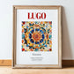 Lugo, Spain – Travel Poster, in wooden frame leaning on the floor