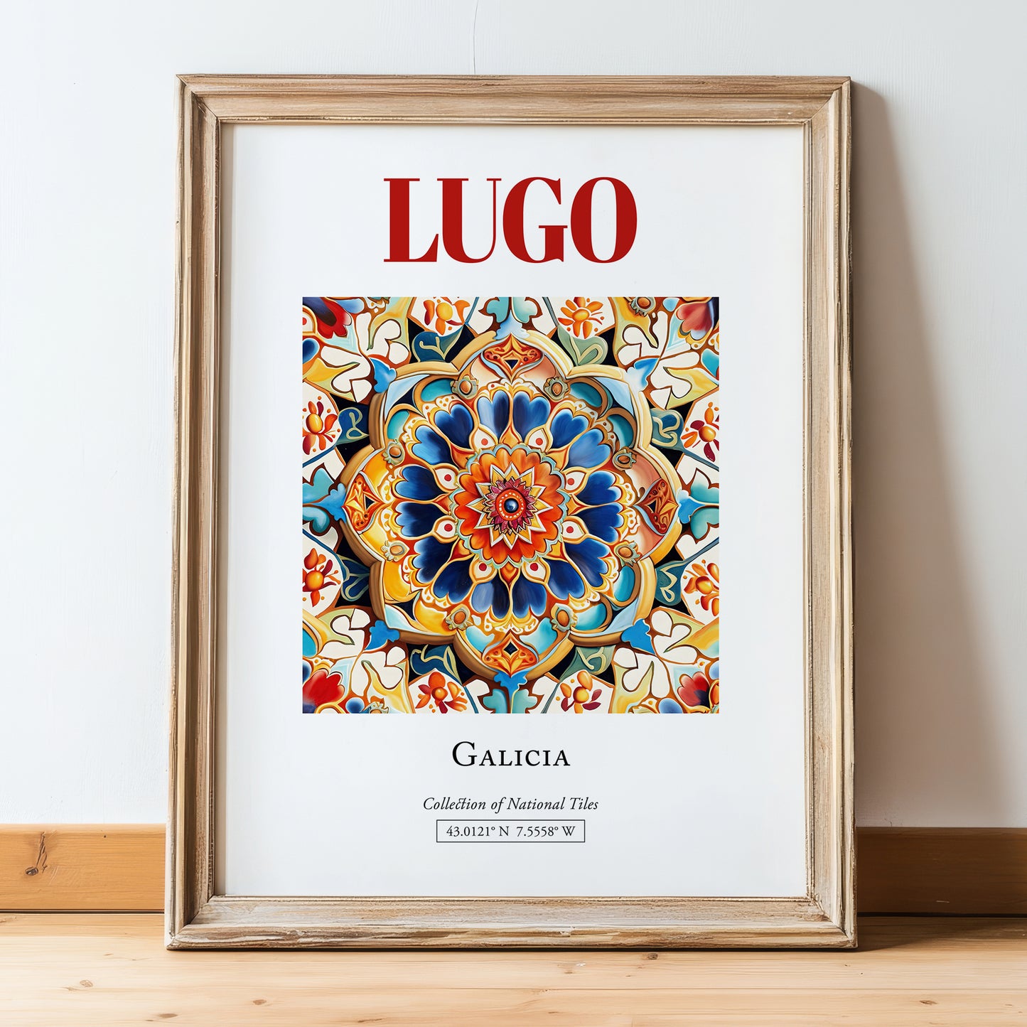 Lugo, Spain – Travel Poster, in wooden frame leaning on the floor