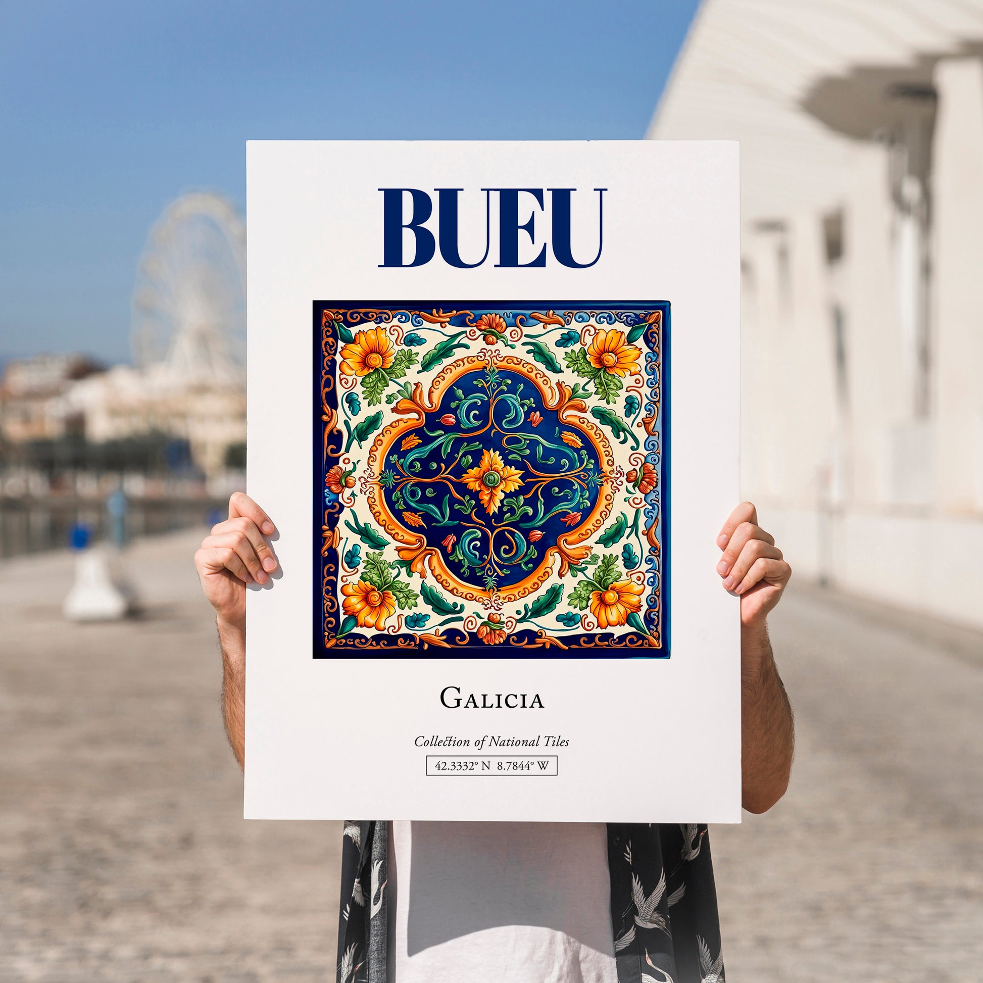 Bueu, Spain – Travel Poster, no-text version framed in wood