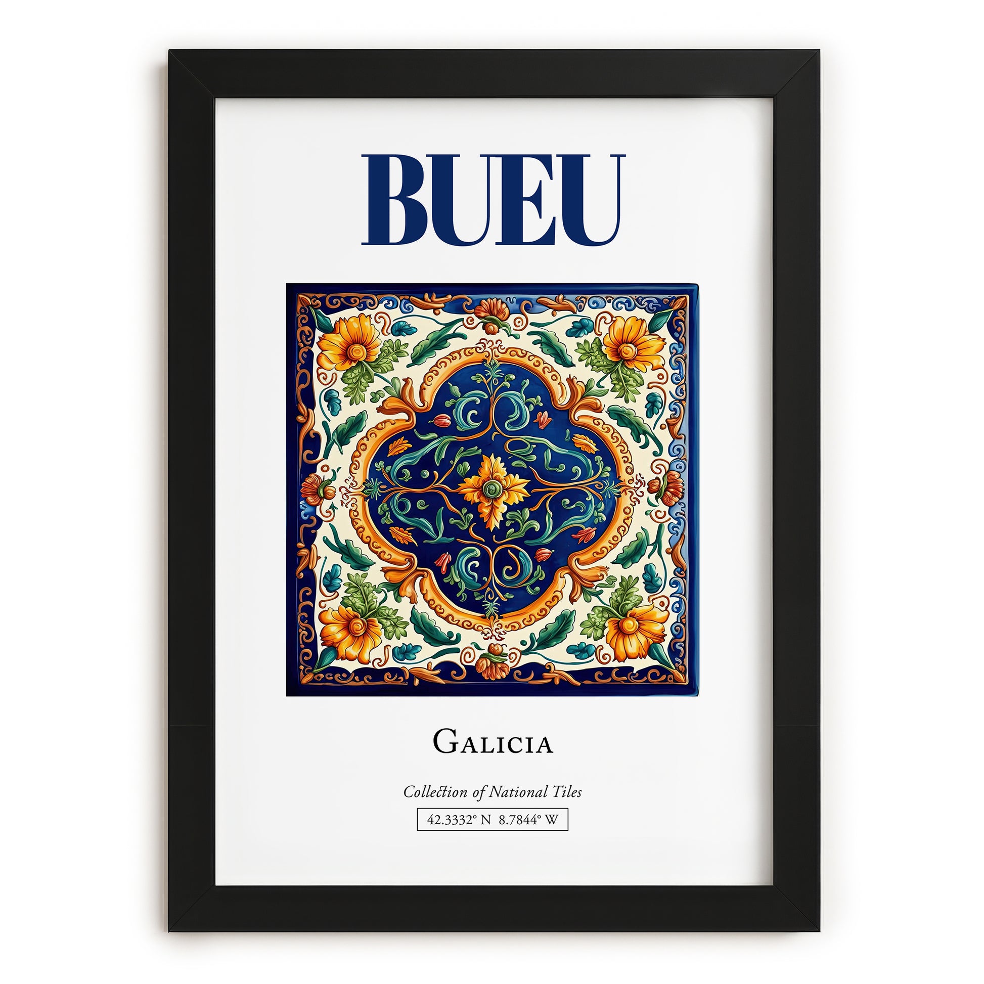 Bueu, Spain – Travel Poster, in sleek black frame