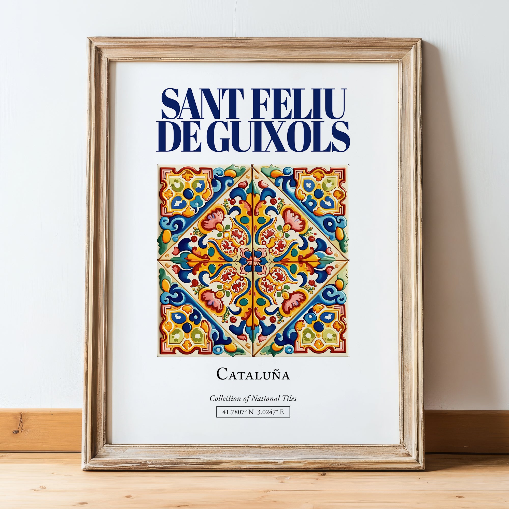 Sant Feliu de Guixols, Spain – Historic Cities Art Print, in wooden frame leaning on the floor