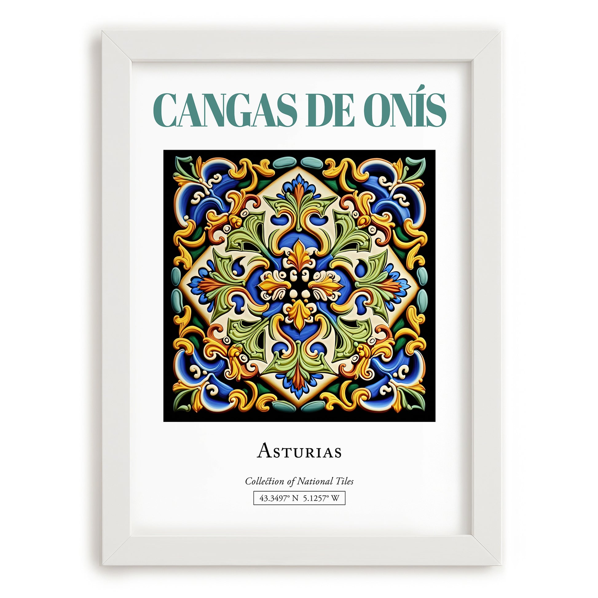 Cangas de Onís, Spain – National Pride Wall Decor, placed in minimal white frame