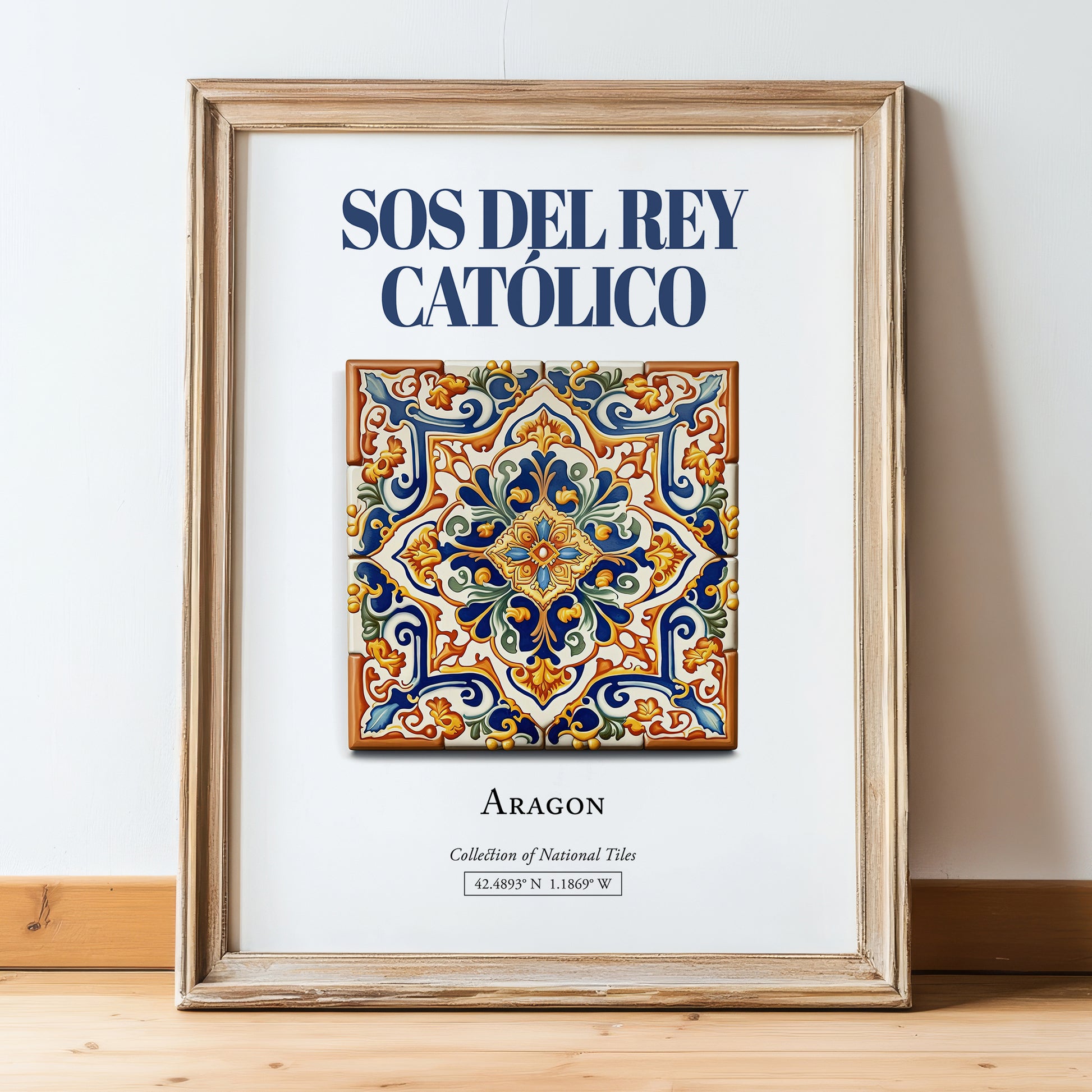 Sos del Rey Católico, Spain – Travel Print, in wooden frame leaning on the floor