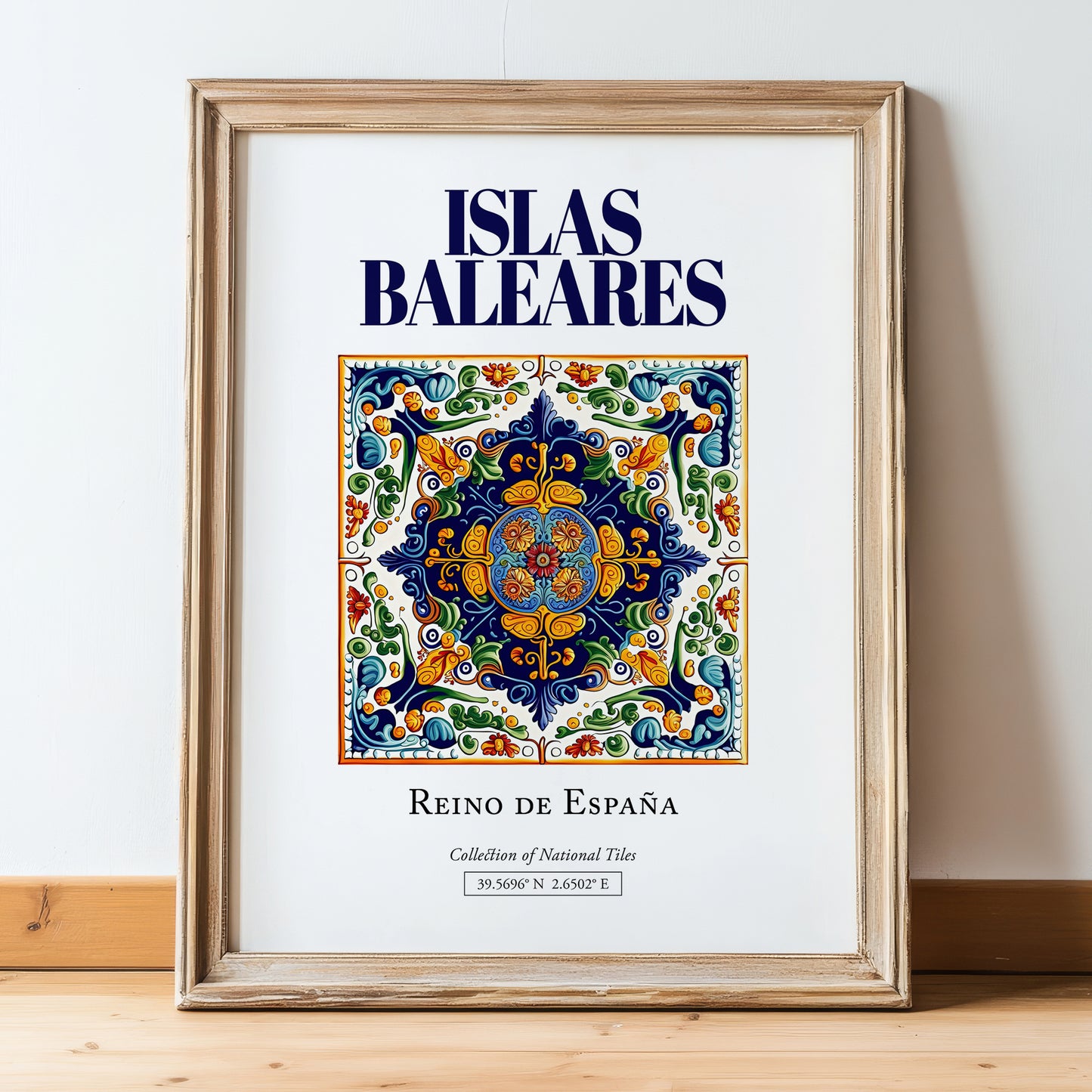 Islas Baleares, Spain – Travel Wall Decor, in wooden frame leaning on the floor