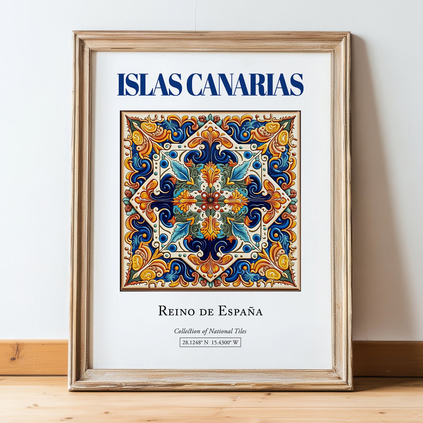 Islas Canarias, Spain – Travel Poster, in wooden frame leaning on the floor