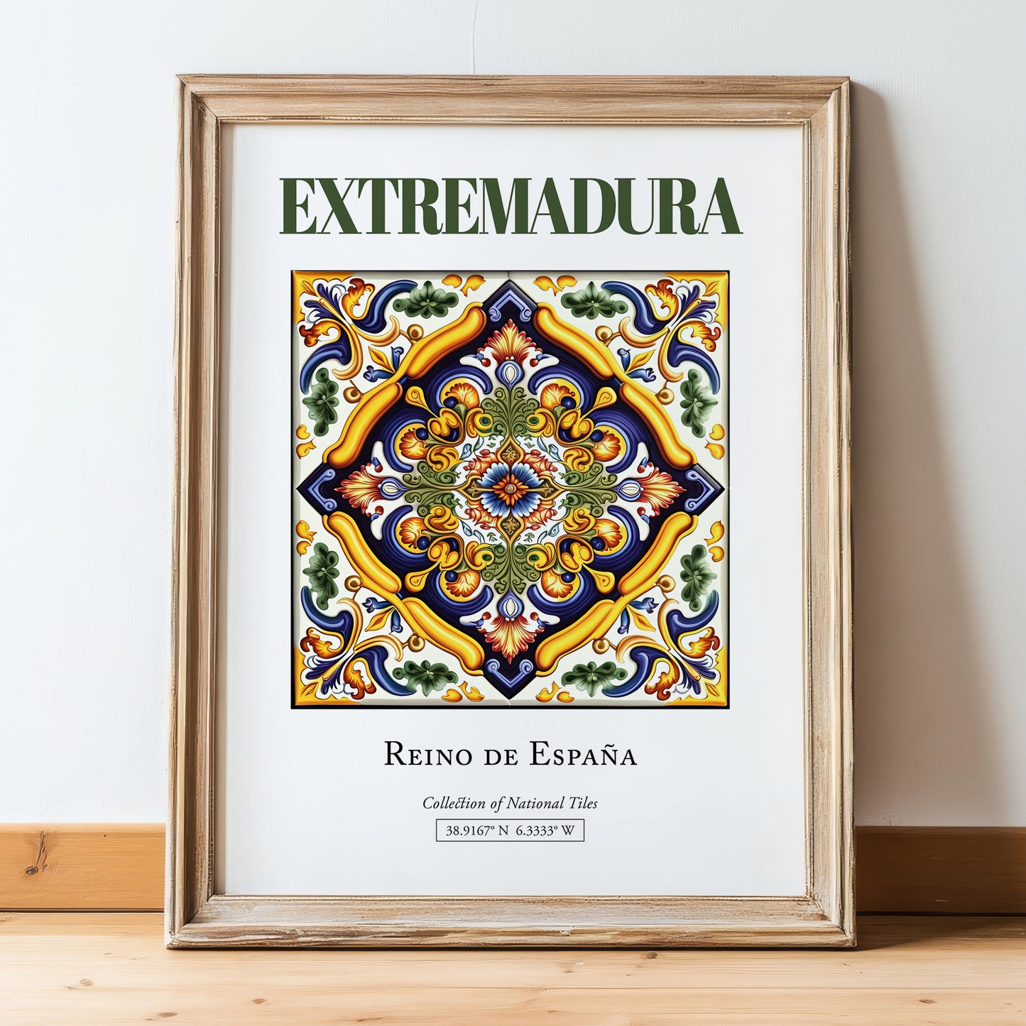 Extremadura, Spain – Travel Print, in wooden frame leaning on the floor