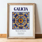 Galicia, Spain – Retro Travel Poster, in wooden frame leaning on the floor