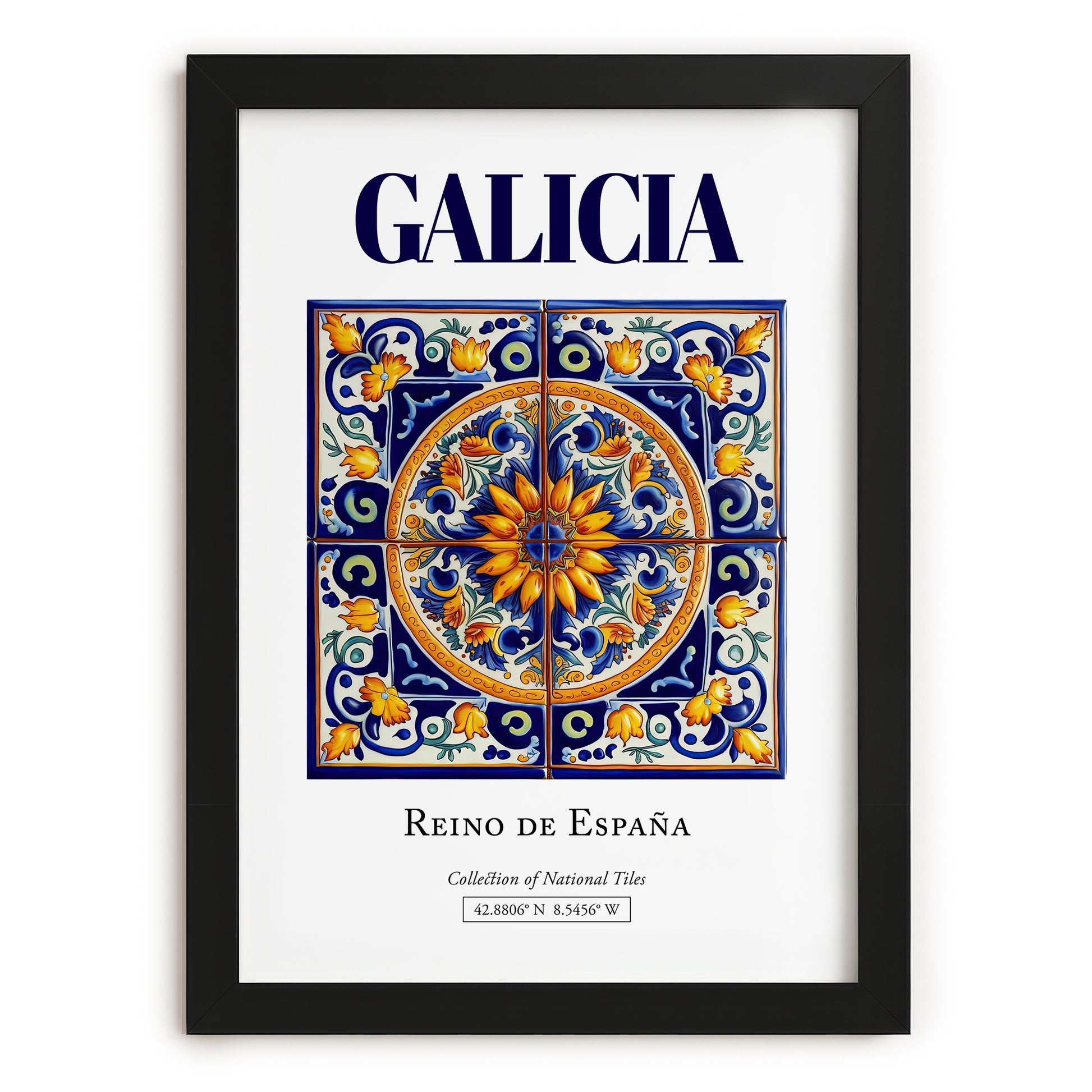 Galicia, Spain – Retro Travel Poster, in sleek black frame
