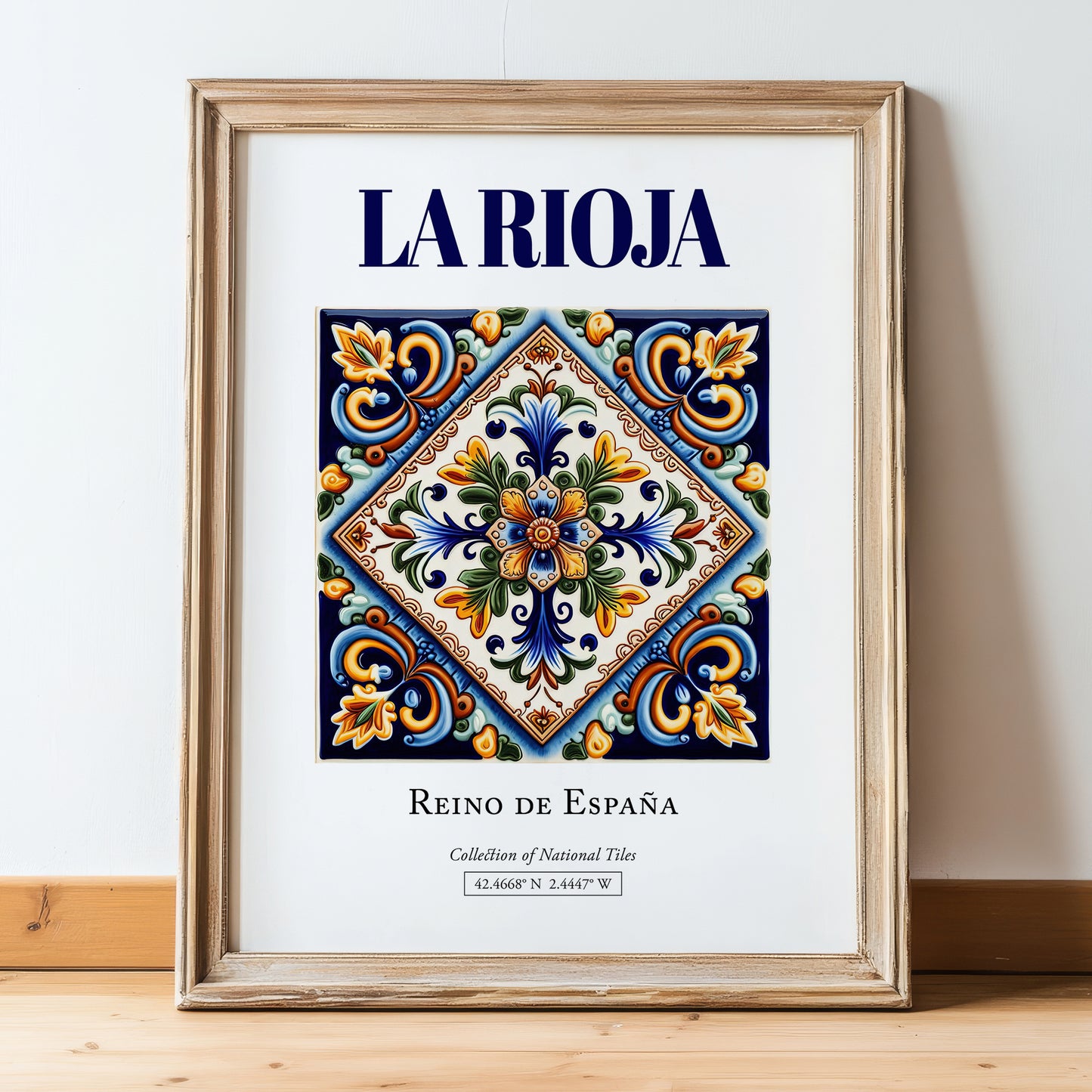 La Rioja, Spain – Travel Print, in wooden frame leaning on the floor