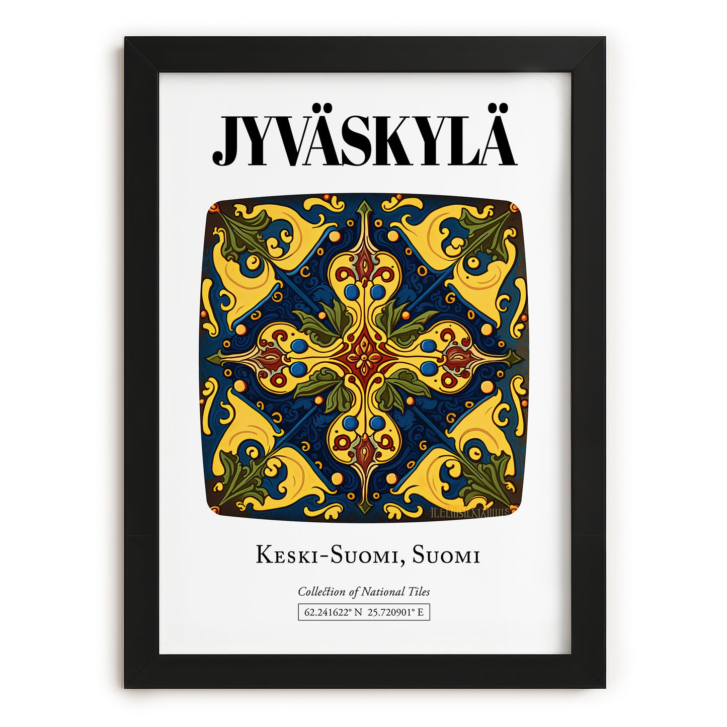 Jyväskylä, Finland – Illustrated Travel Poster, in sleek black frame