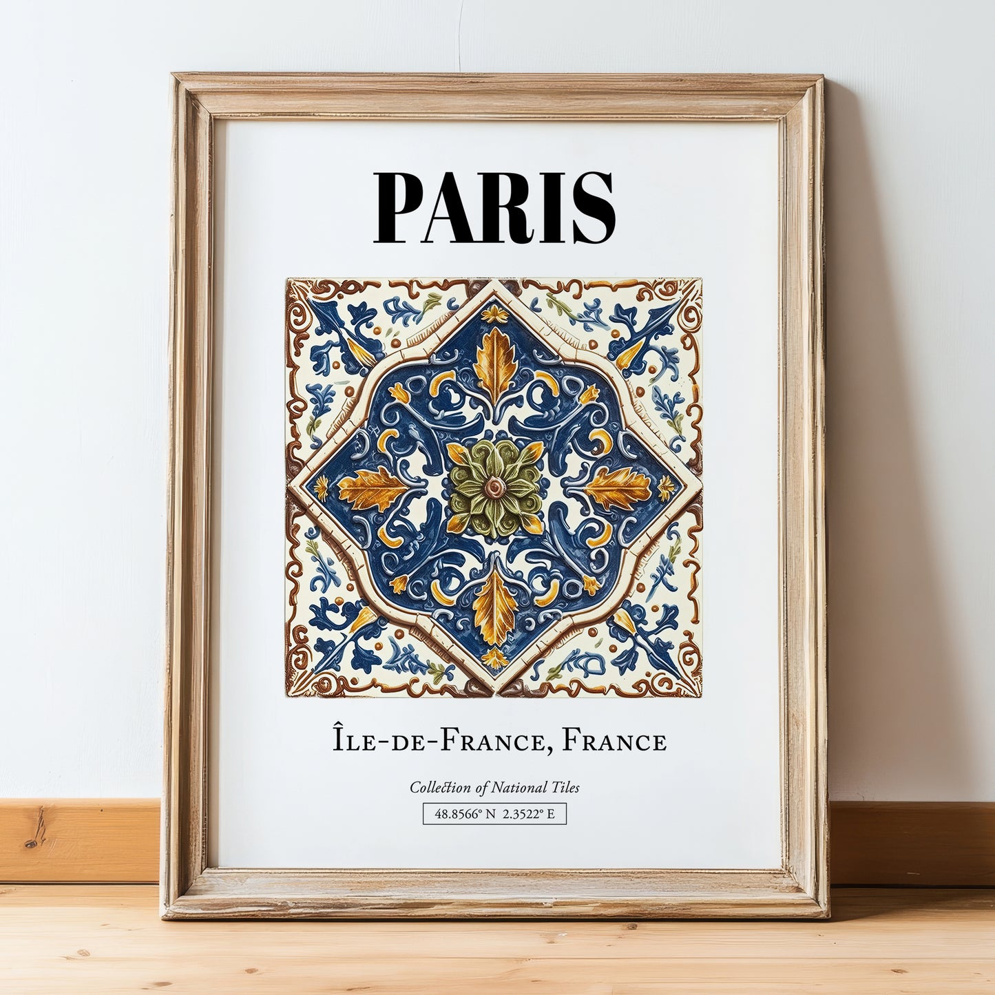 Paris, France – Travel Poster, in wooden frame leaning on the floor
