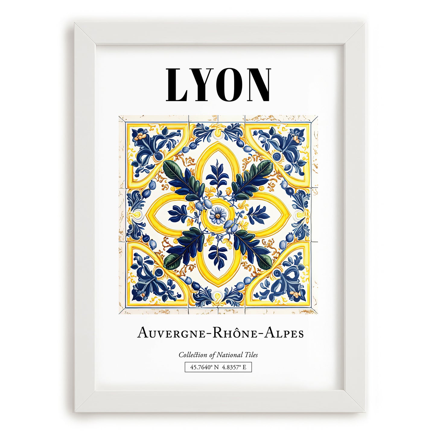 Lyon, France – Travel Wall Art, placed in minimal white frame
