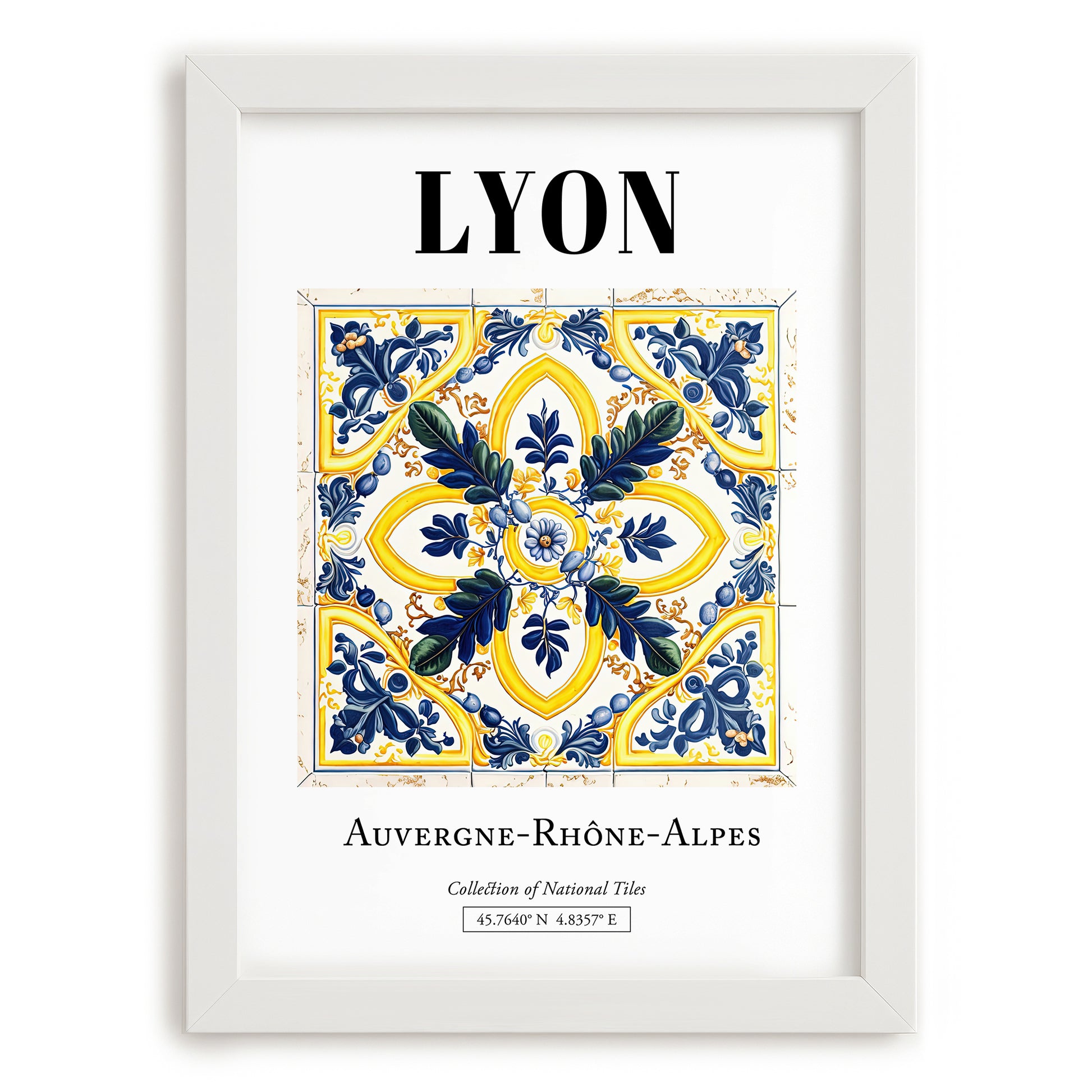 Lyon, France – Travel Wall Art, placed in minimal white frame