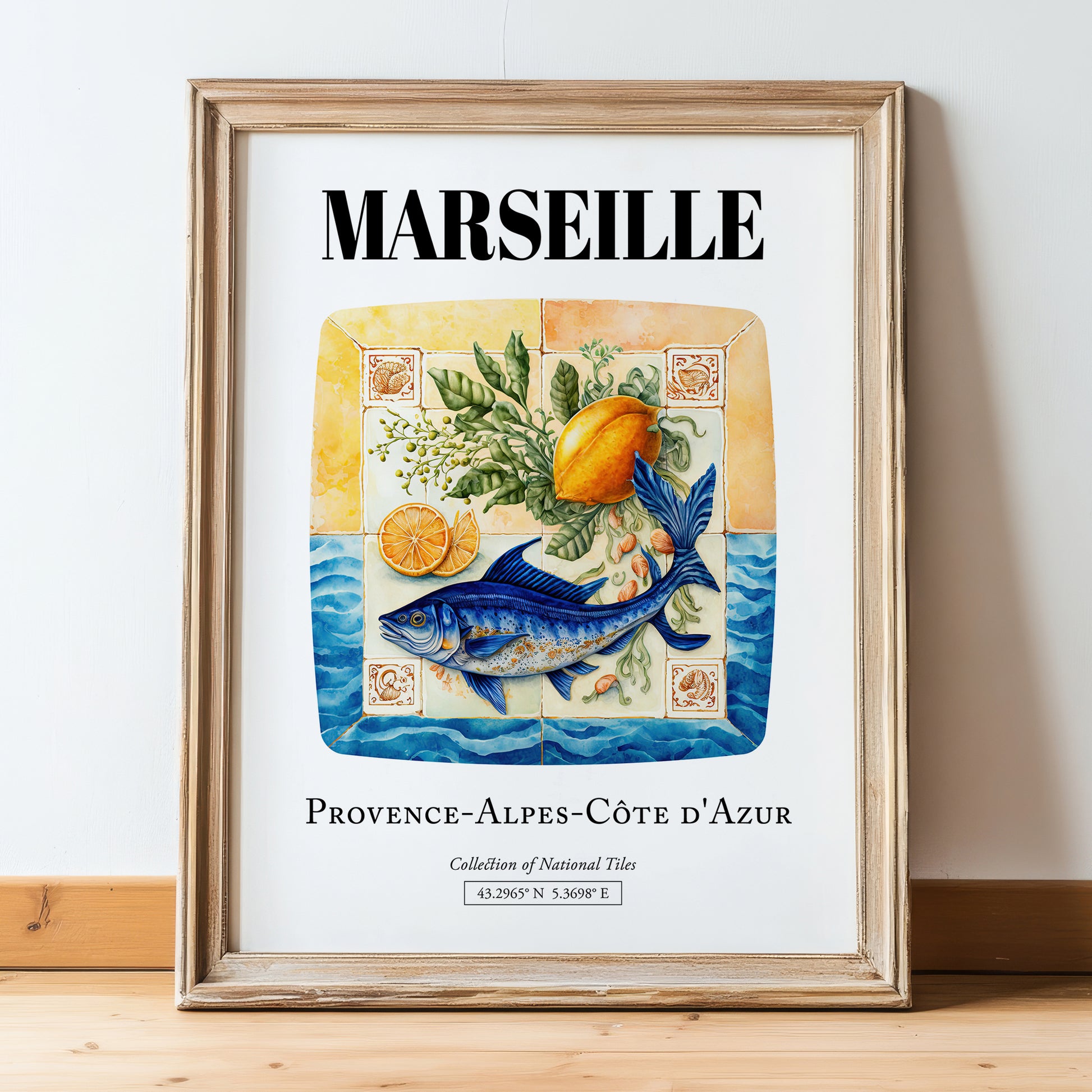 Marseille, France – Travel Print, in wooden frame leaning on the floor