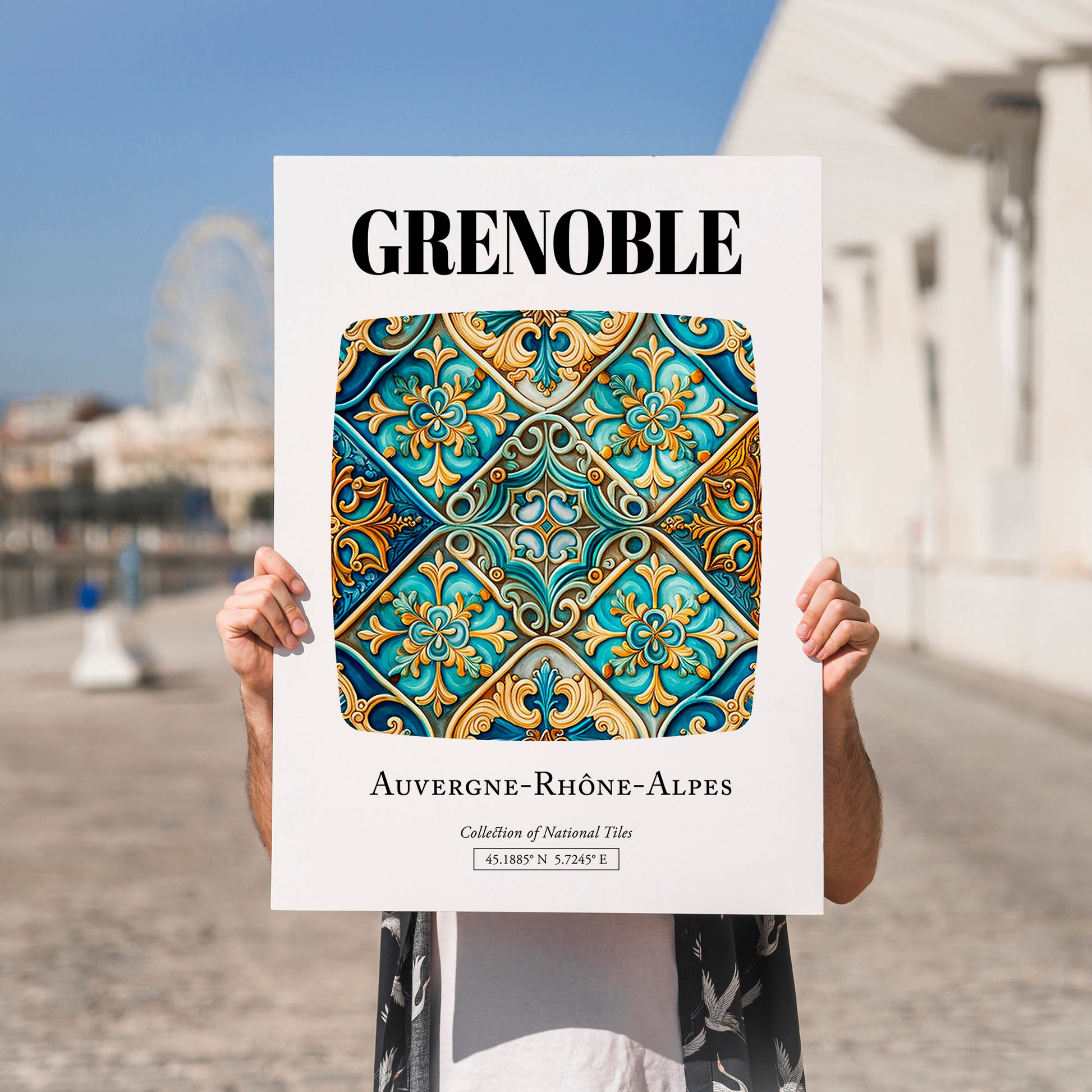 Grenoble, France – Travel Print, no-text version framed in wood