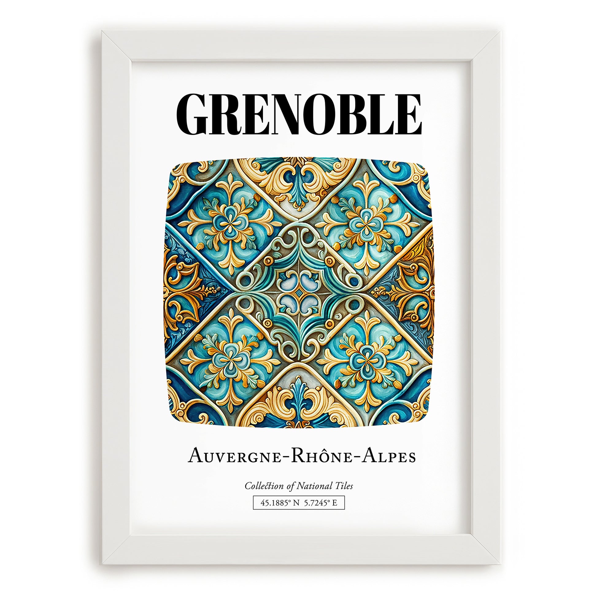 Grenoble, France – Travel Print, placed in minimal white frame