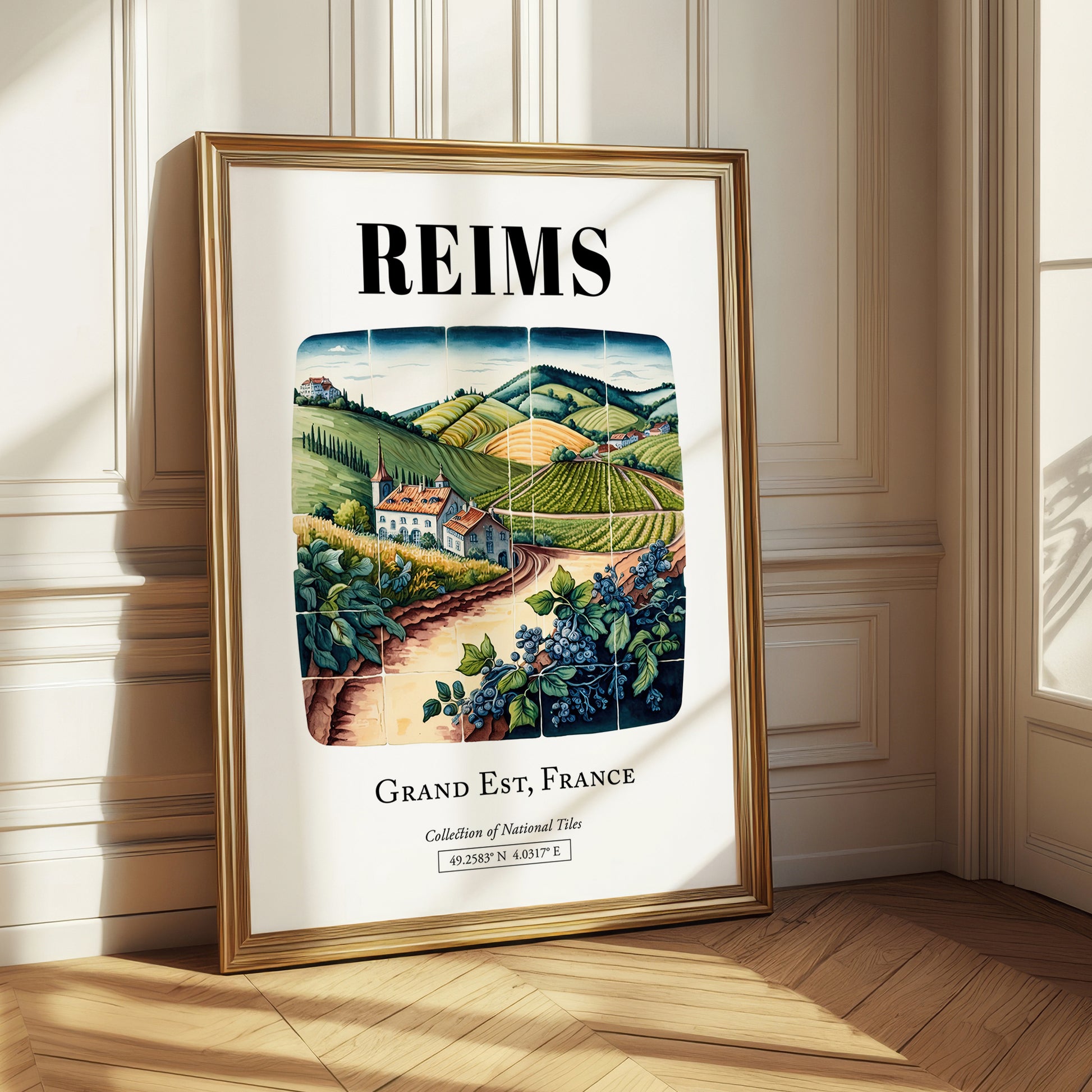 Reims, France – Historic Cities Art Print, styled in a charming Paris street view