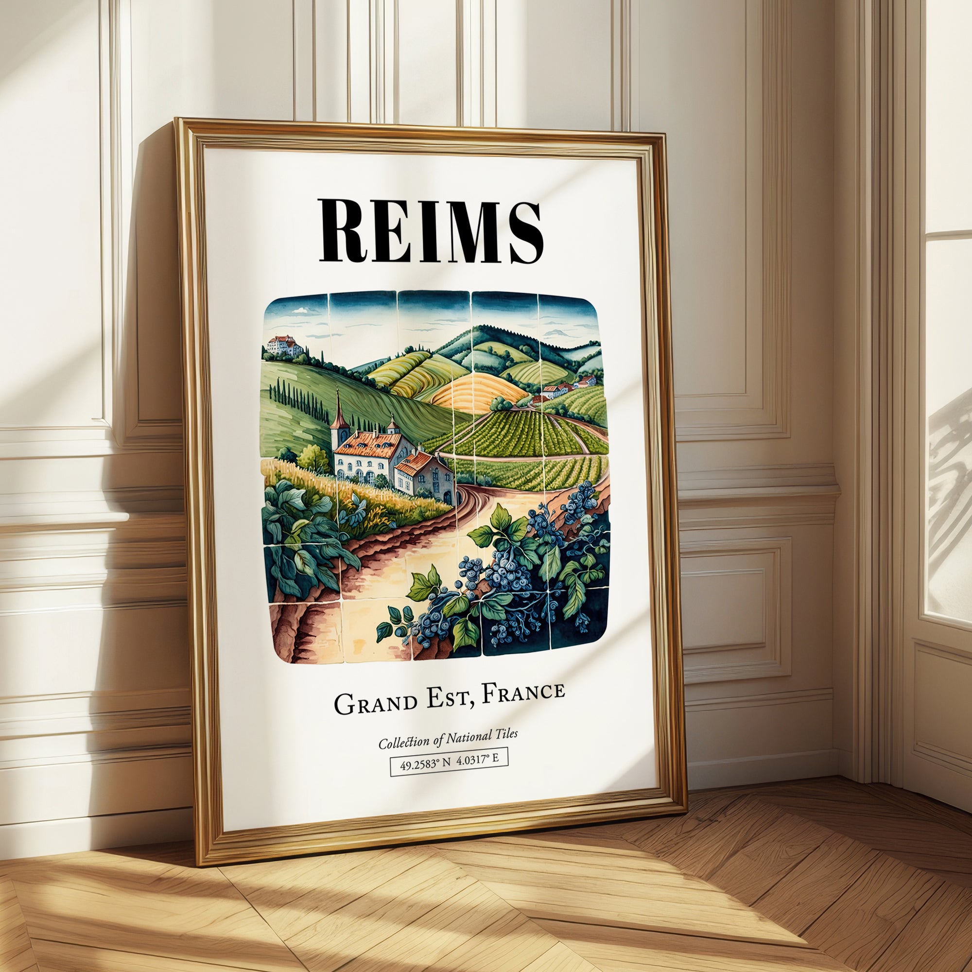 Reims, France – Historic Cities Art Print, styled in a charming Paris street view