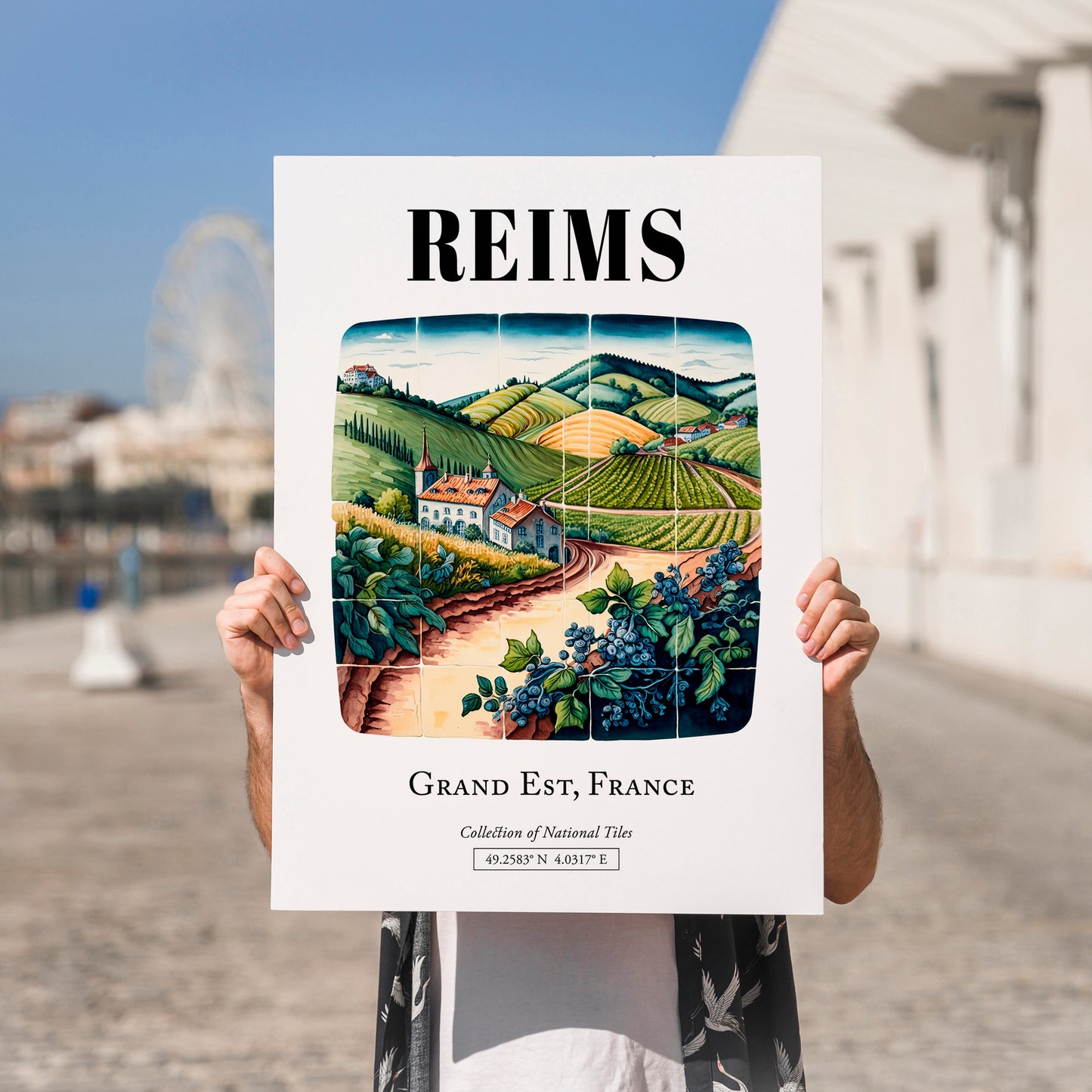Reims, France – Historic Cities Art Print, no-text version framed in wood