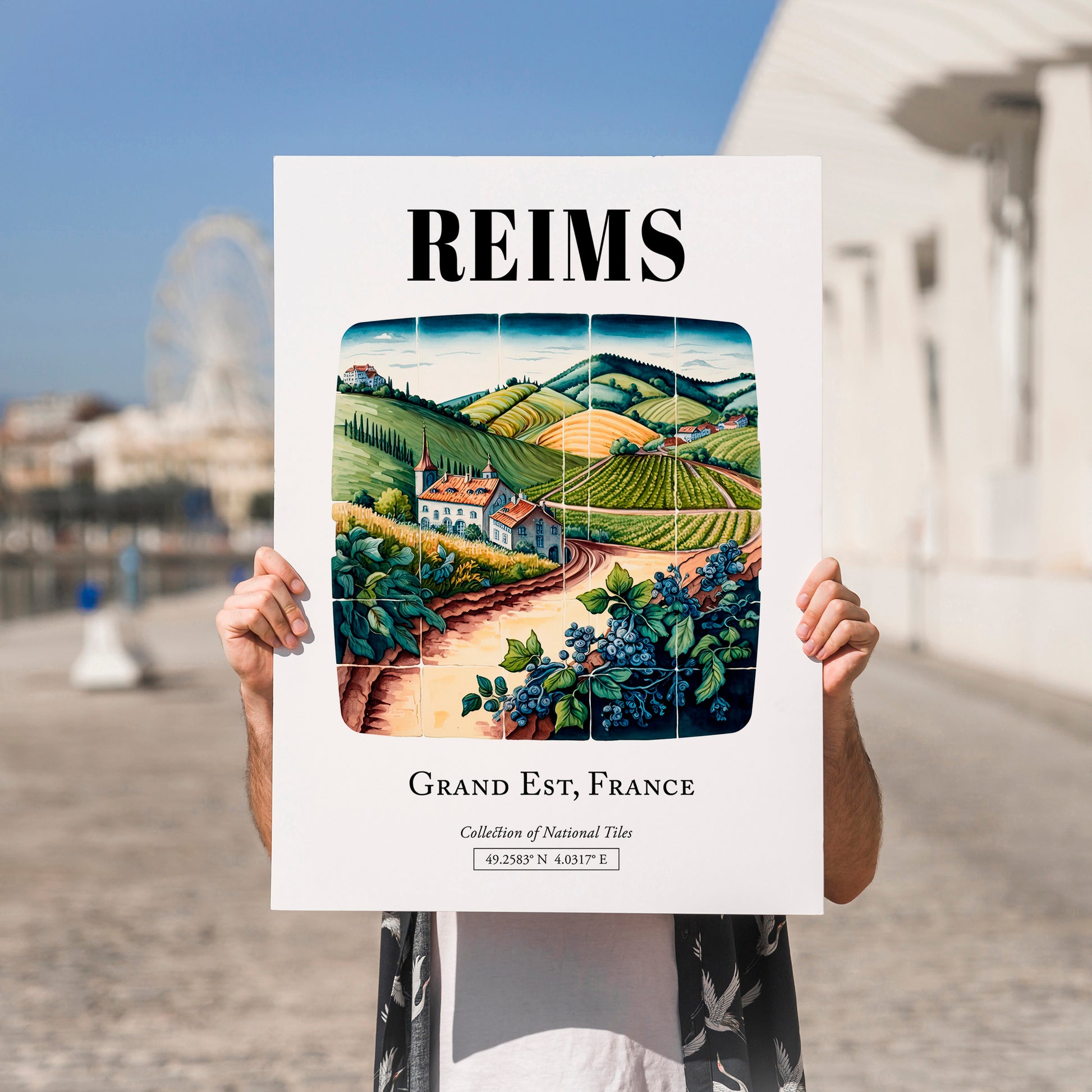 Reims, France – Historic Cities Art Print, no-text version framed in wood