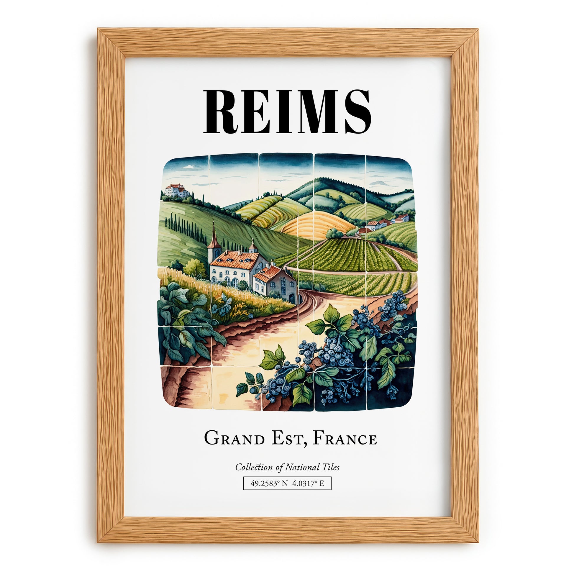 Reims, France – Historic Cities Art Print, set in oak frame