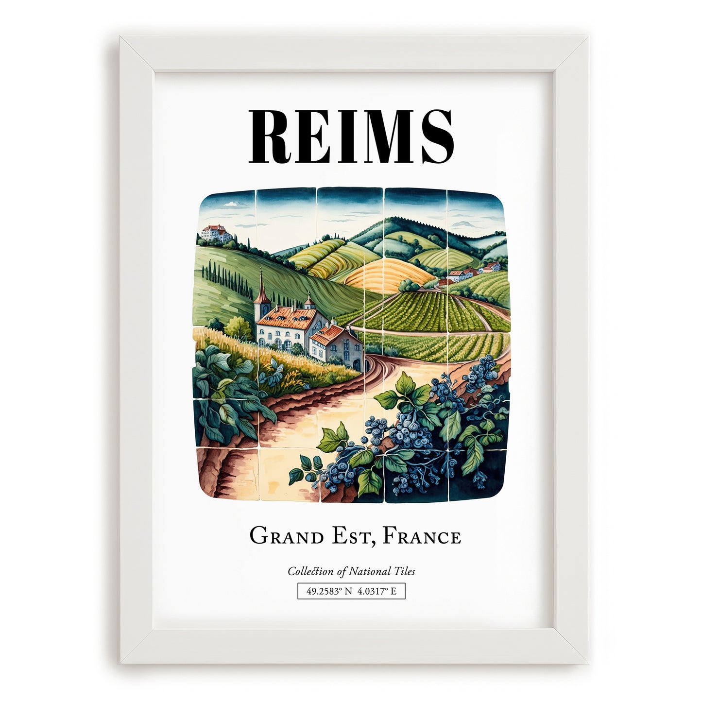 Reims, France – Historic Cities Art Print, placed in minimal white frame