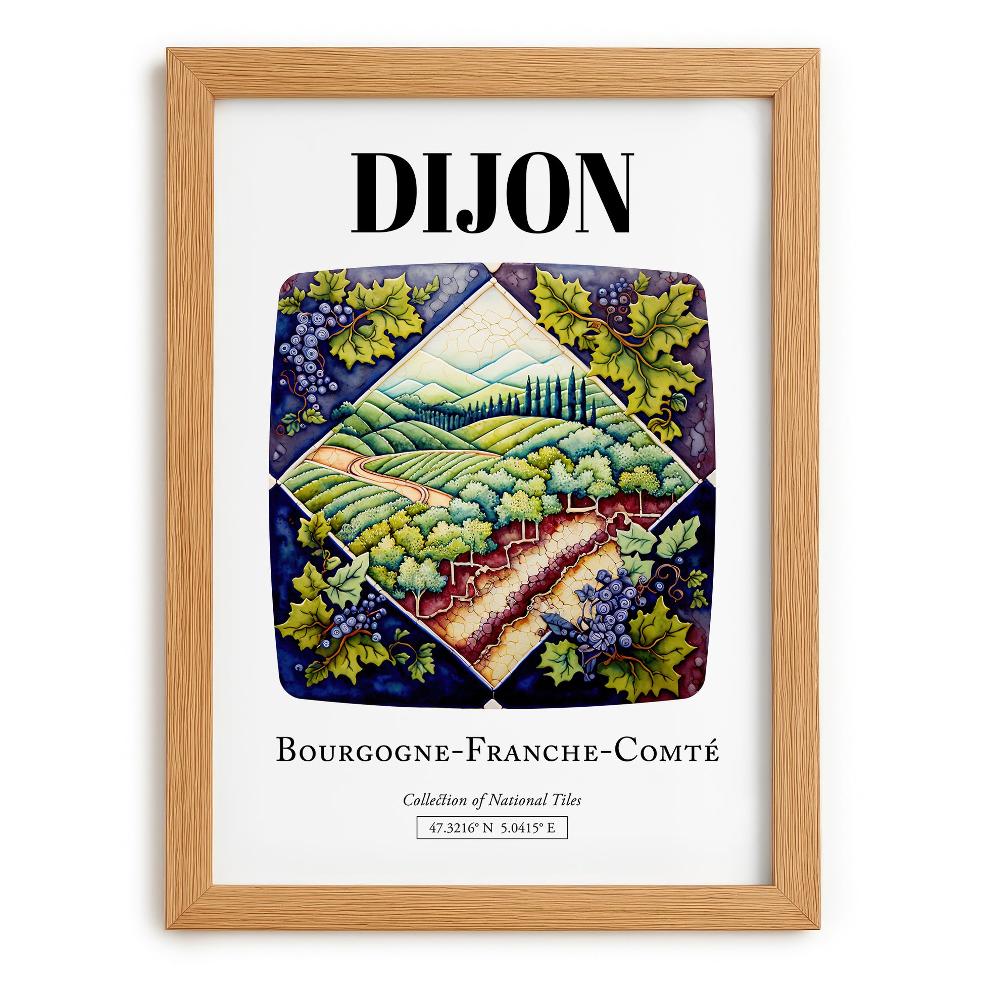 Dijon, France – Travel Poster, set in oak frame