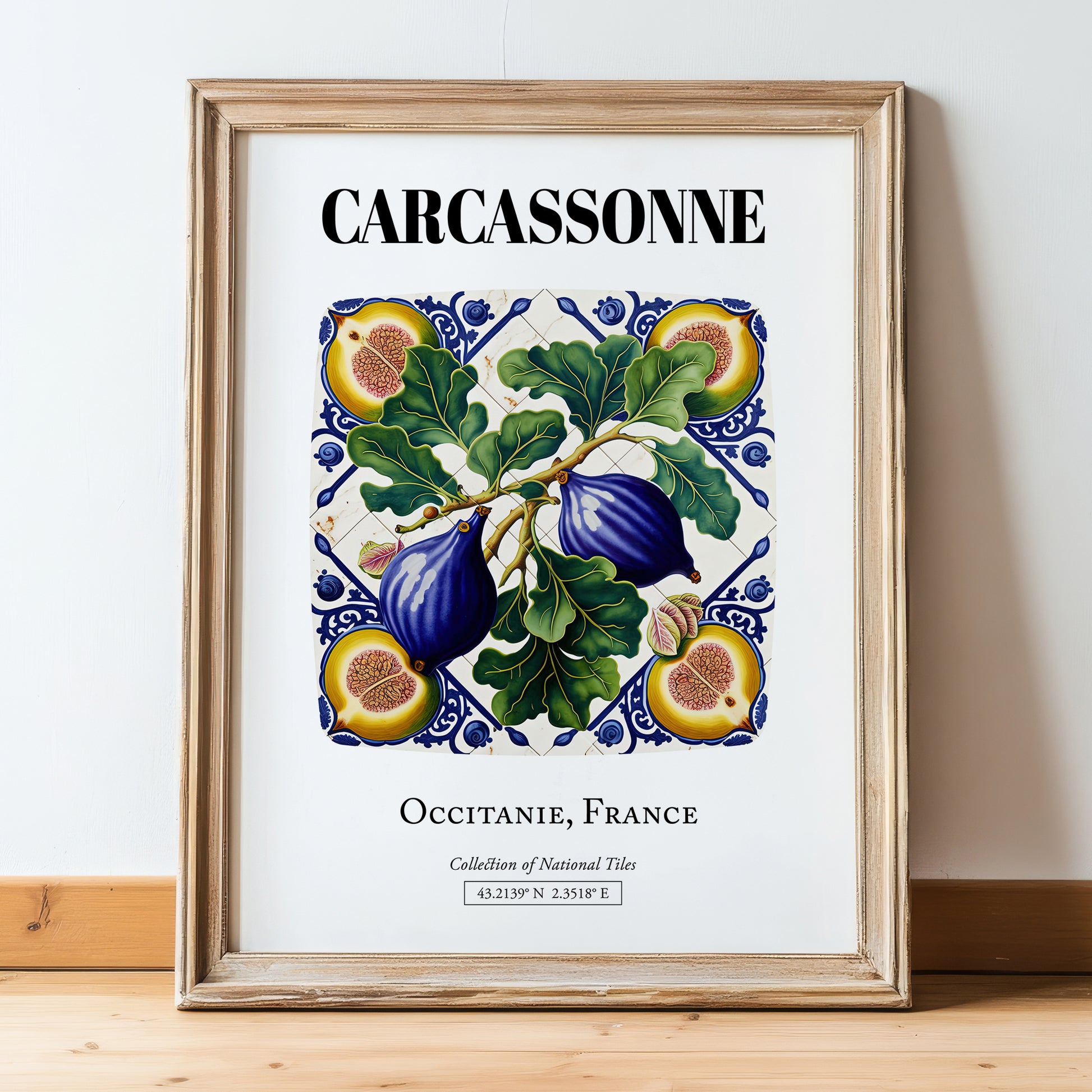 Carcassonne, France – Travel Print, in wooden frame leaning on the floor